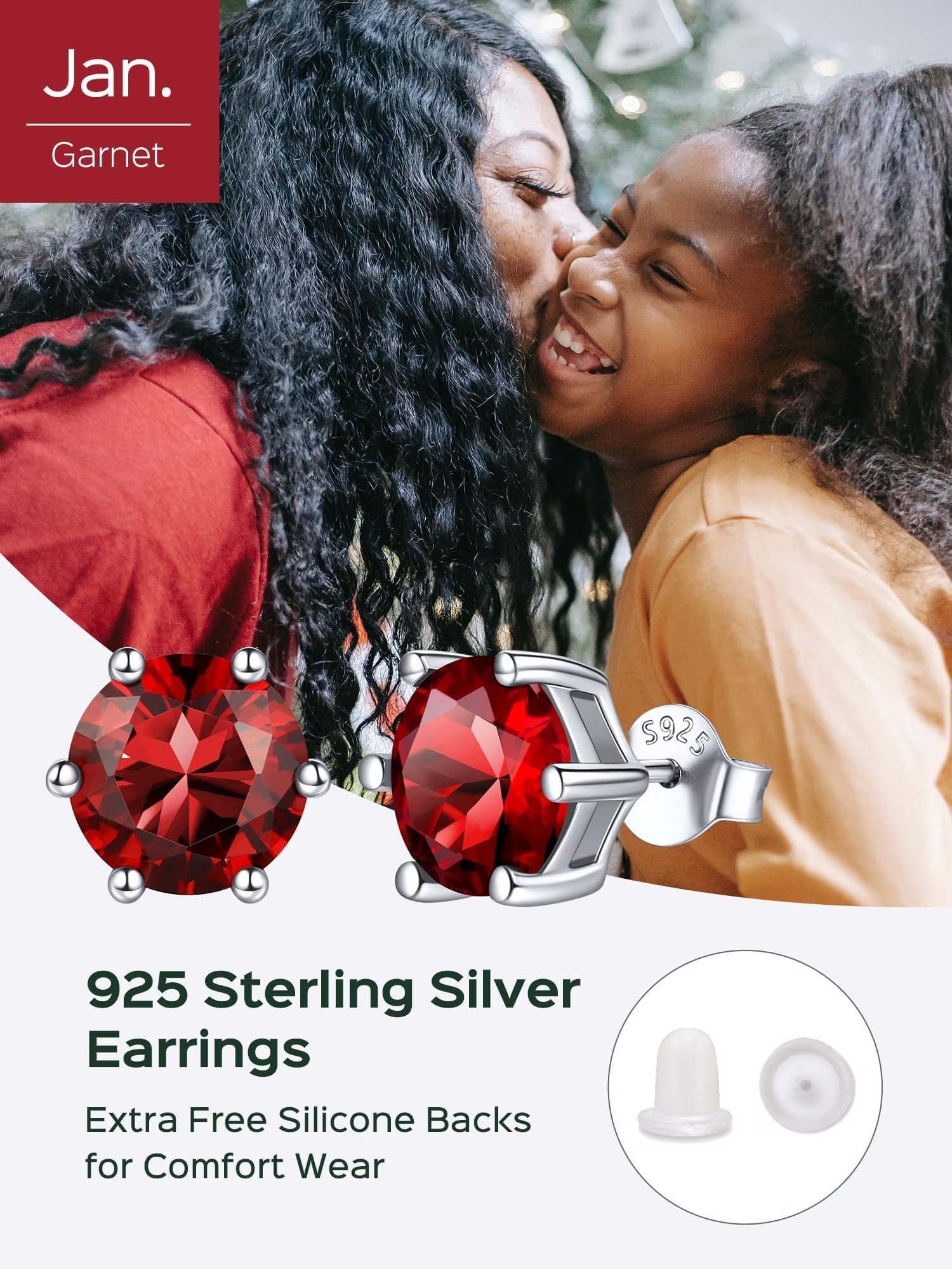 ChicSilver 925 Sterling Silver Simulated Garnet Birthstone Stud Earrings for Women, 8MM / 2Carat Round Cut Hypoallergenic Birthday Gift for Her