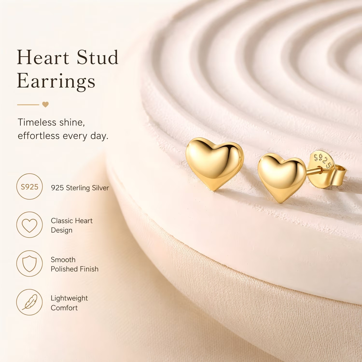 ChicSilver 925 Sterling Silver Heart Stud Earrings for Women, Dainty Small Heart Earrings for Birthday Valentine's Day Gift