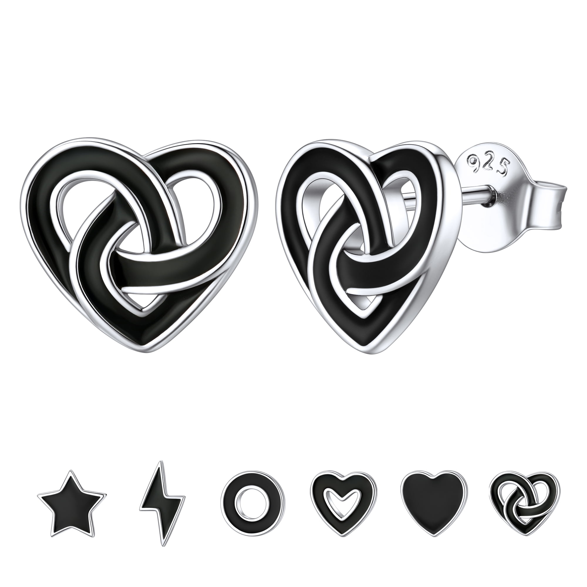 ChicSilver Small Black Heart Stud Earrings Women Men 925 Sterling Silver Earrings Jewelry for Sensitive Ears