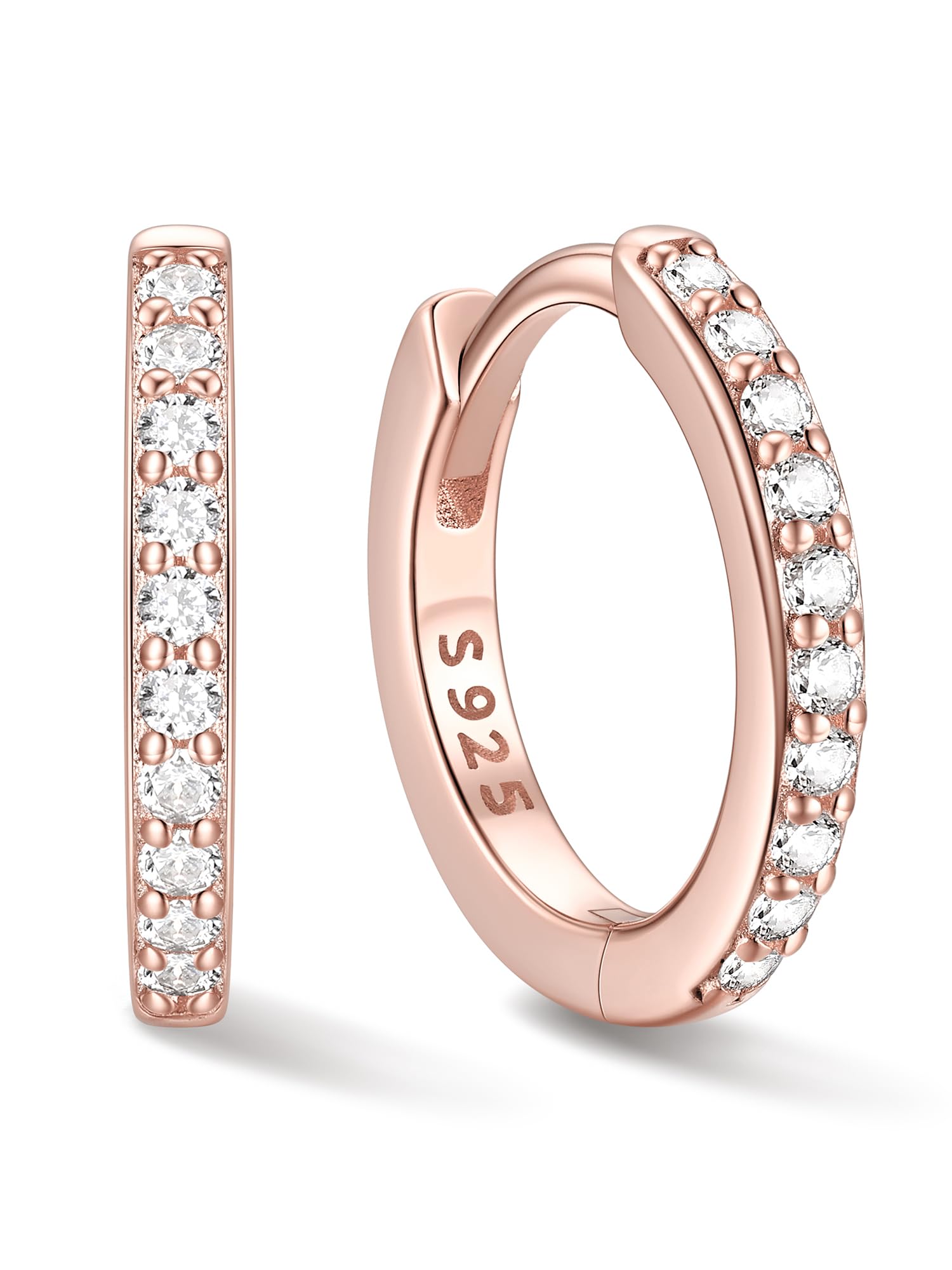 ChicSilver 925 Sterling Silver Small Hoop Earrings for Women Cubic Zirconia 8MM