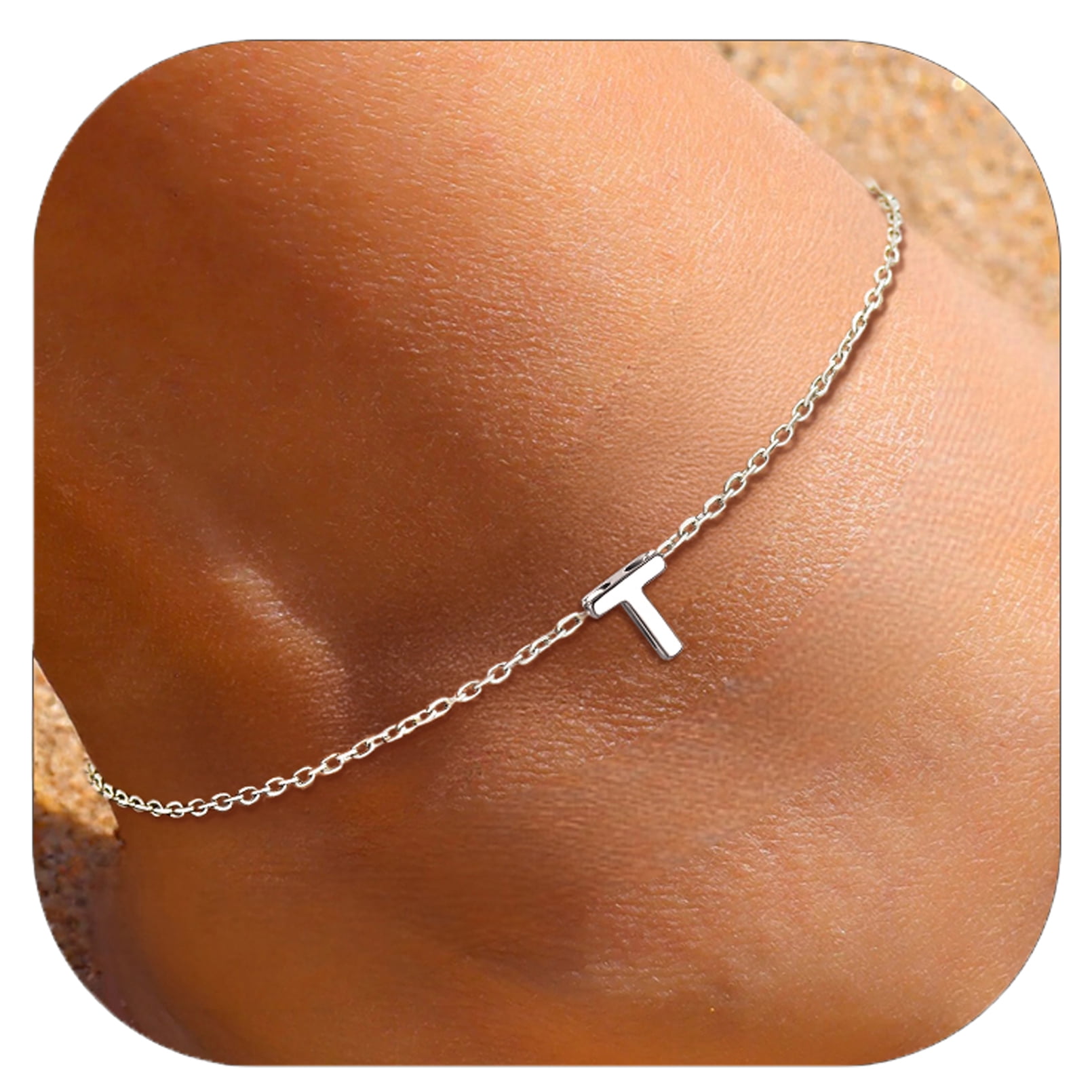 ChicSilver Initial Ankle Bracelets for Women 925 Sterling Silver Letter Anklets Beach Foot Chain Personalized Alphabet Summer Jewelry (A)