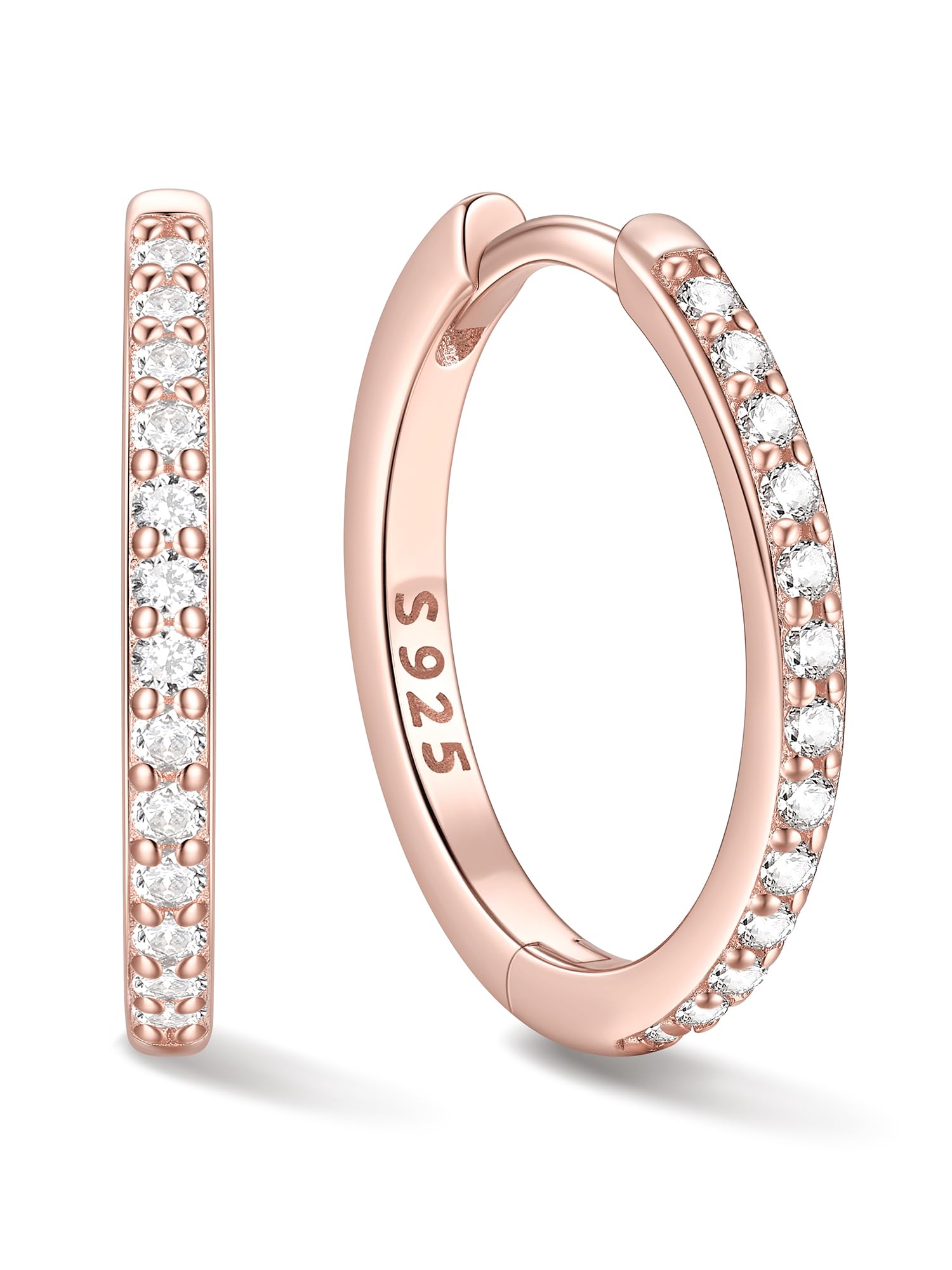 ChicSilver 925 Sterling Silver Small Hoop Earrings for Women Cubic Zirconia 8MM