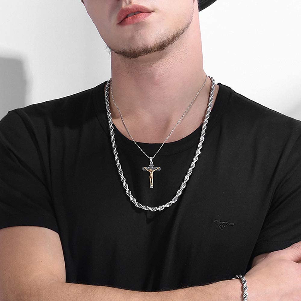 ChicSilver Sterling Silver Crucifix Pendant Unisex Jesus Christ Religious Catholic INRI Cross Necklace - Silver