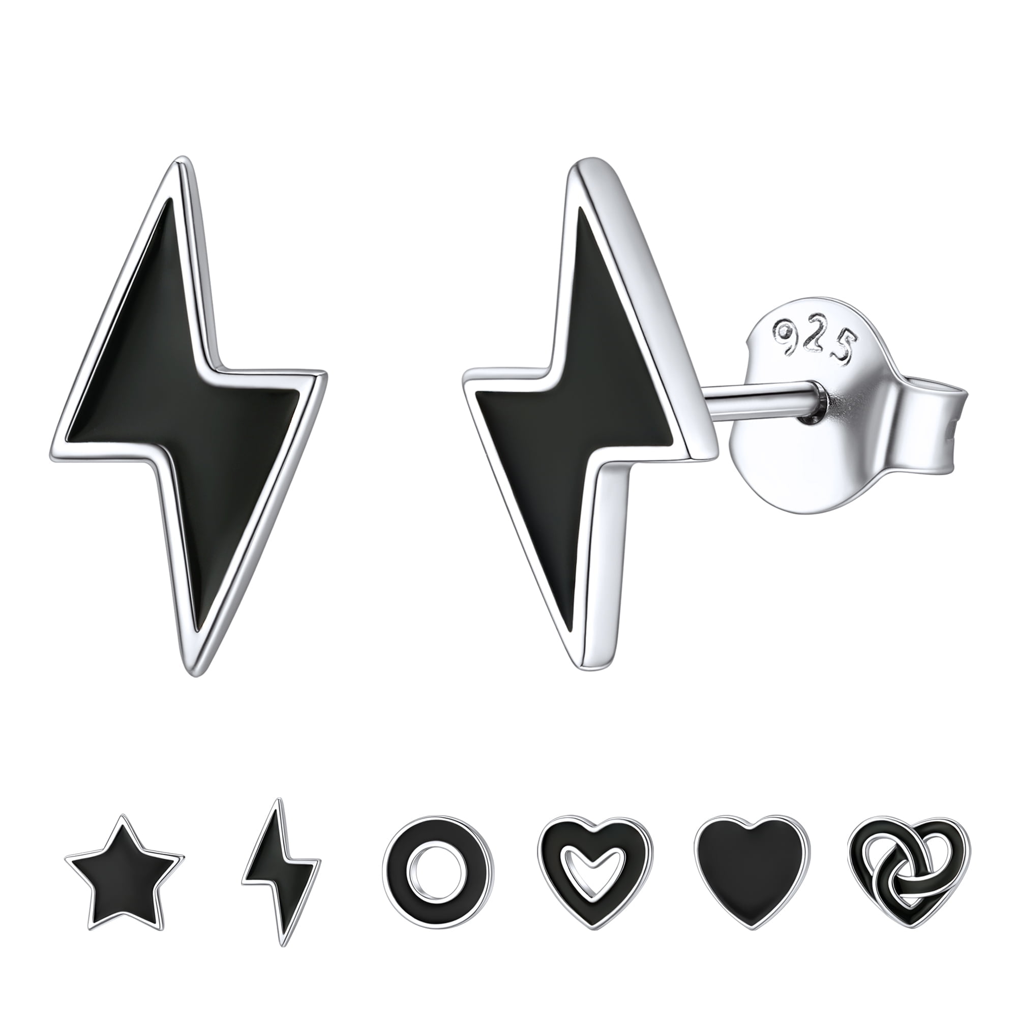 ChicSilver Small Black Heart Stud Earrings Women Men 925 Sterling Silver Earrings Jewelry for Sensitive Ears