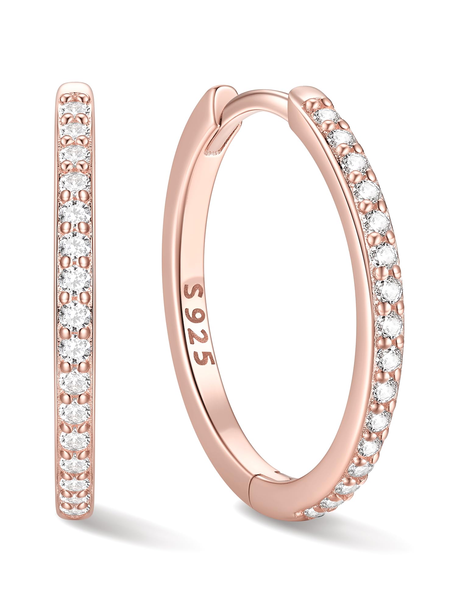 ChicSilver 925 Sterling Silver Small Hoop Earrings for Women Cubic Zirconia 8MM