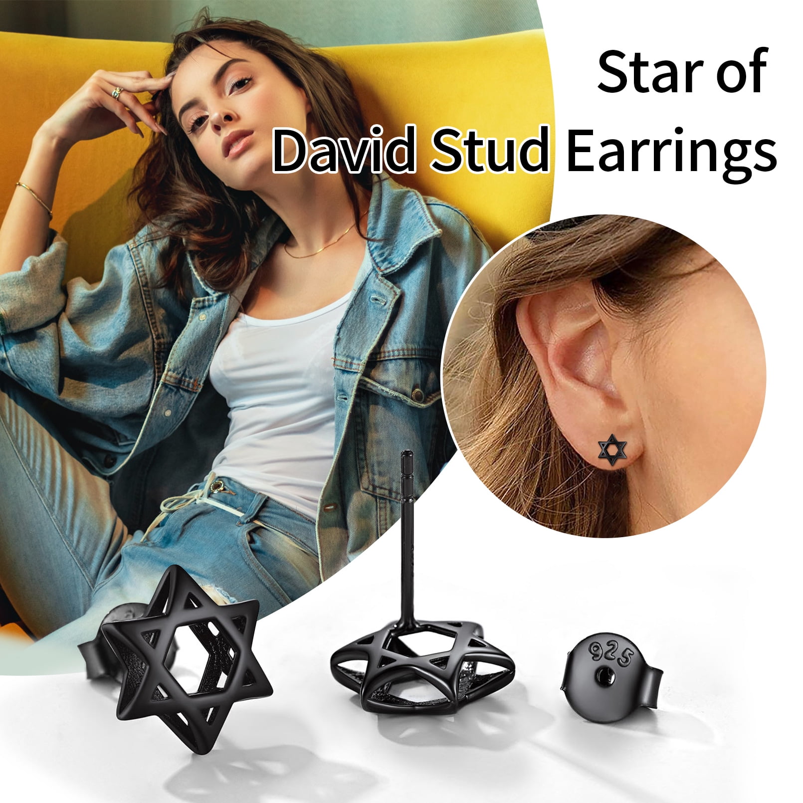 ChicSilver 925 Sterling Silver Jewish Star of David Stud Earrings Fashion Jewelry for Women Men, Silver