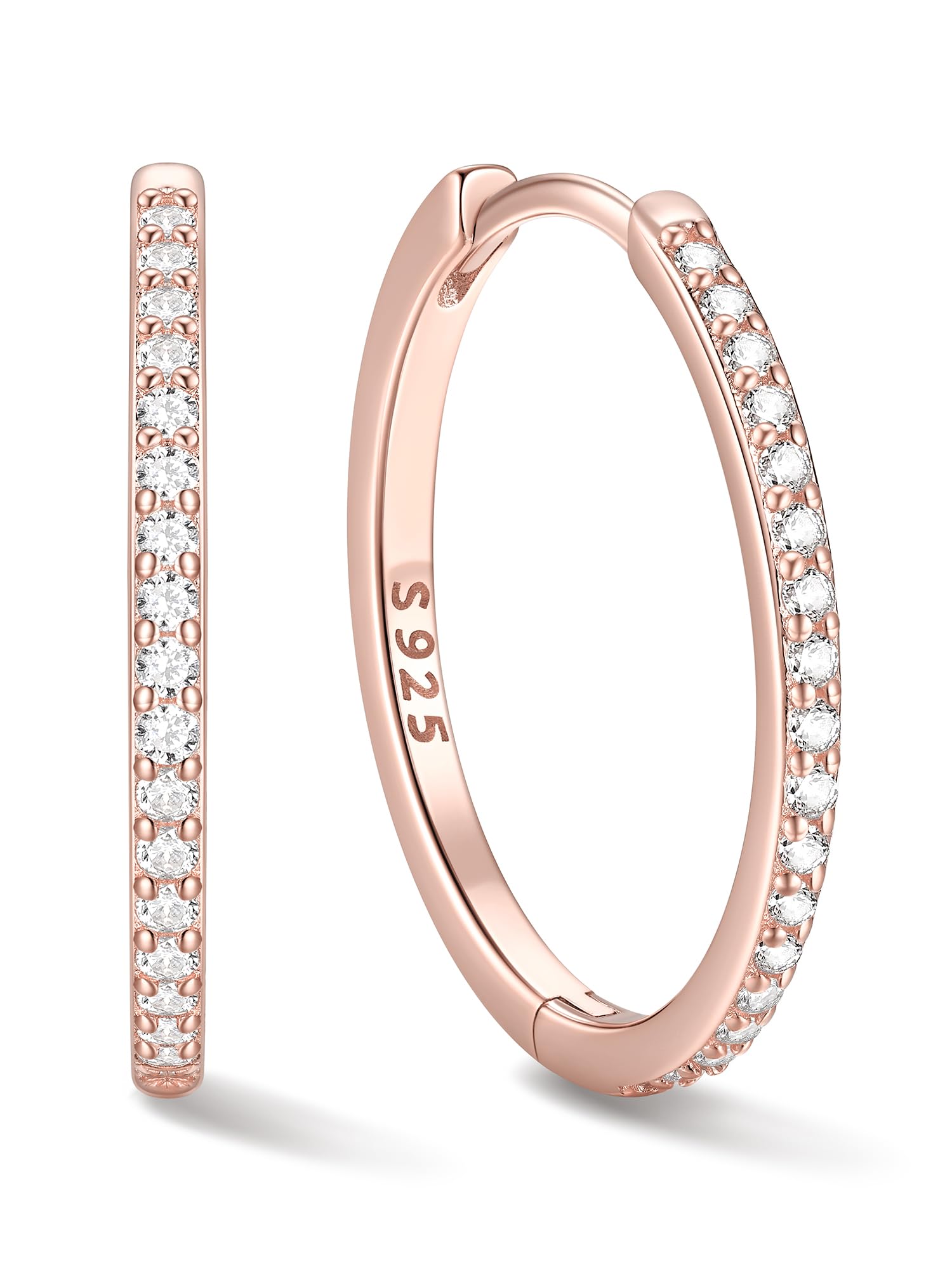 ChicSilver 925 Sterling Silver Small Hoop Earrings for Women Cubic Zirconia 8MM