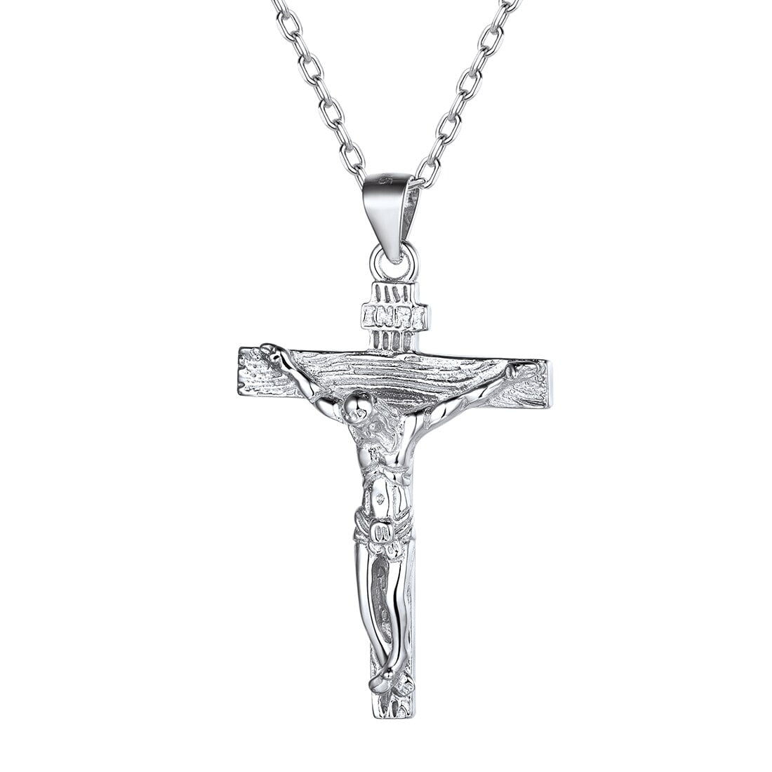 ChicSilver Sterling Silver Crucifix Pendant Unisex Jesus Christ Religious Catholic INRI Cross Necklace - Silver
