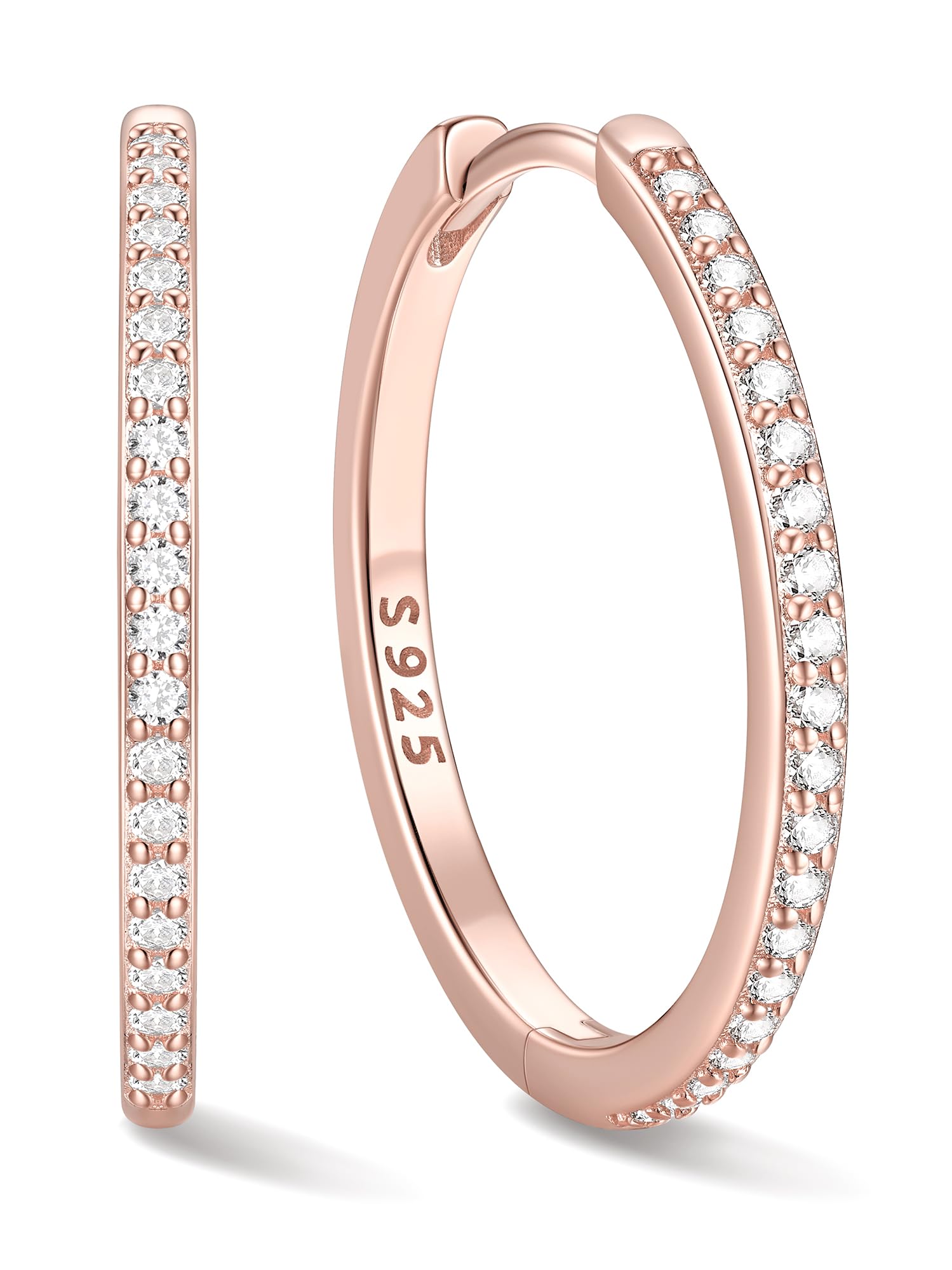 ChicSilver 925 Sterling Silver Small Hoop Earrings for Women Cubic Zirconia 8MM