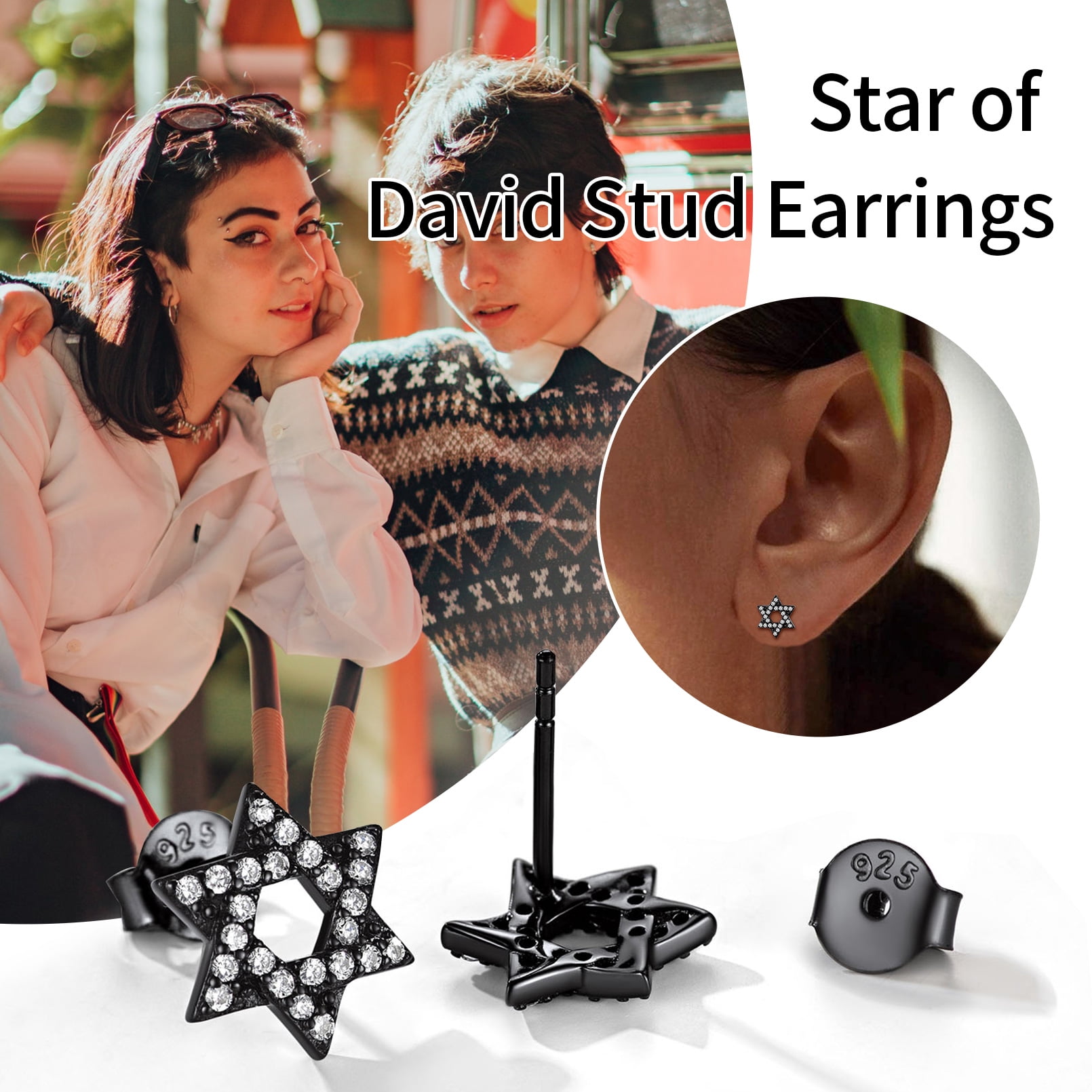 ChicSilver 925 Sterling Silver Jewish Star of David Stud Earrings Fashion Jewelry for Women Men, Silver