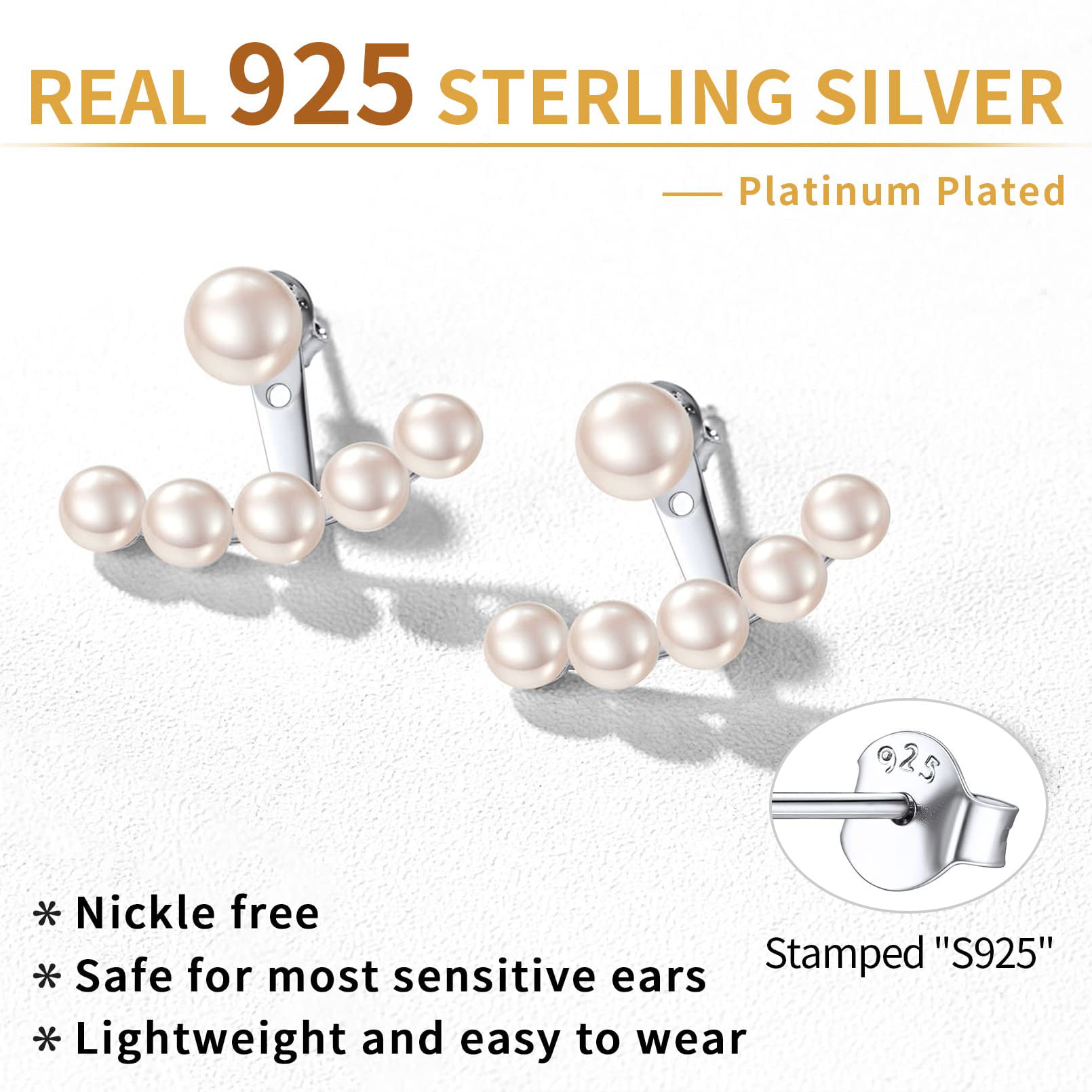 ChicSilver Front Back Stud Earrings Ear Jacket Earrings 925 Sterling Silver Jewelry for Women Girls (Silver)
