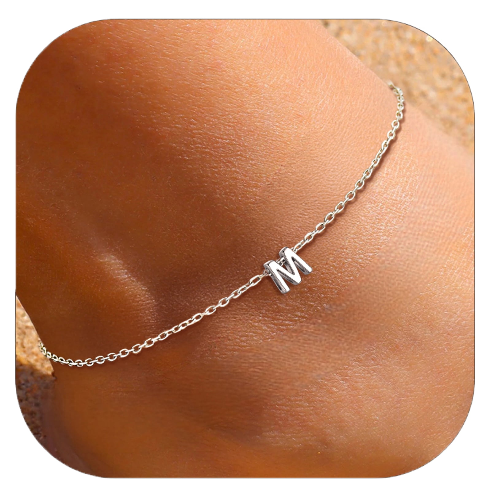 ChicSilver Initial Ankle Bracelets for Women 925 Sterling Silver Letter Anklets Beach Foot Chain Personalized Alphabet Summer Jewelry (A)