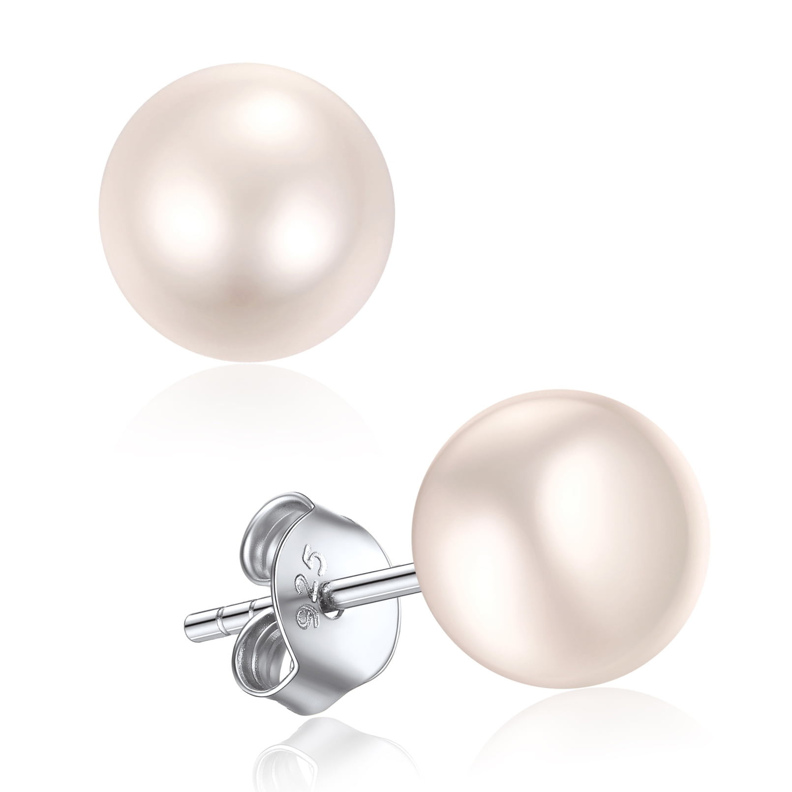 ChicSilver Pearl Earrings for Women 4mm Freshwater Cultured White Button Pearl Stud Earrings 925 Sterling Silver