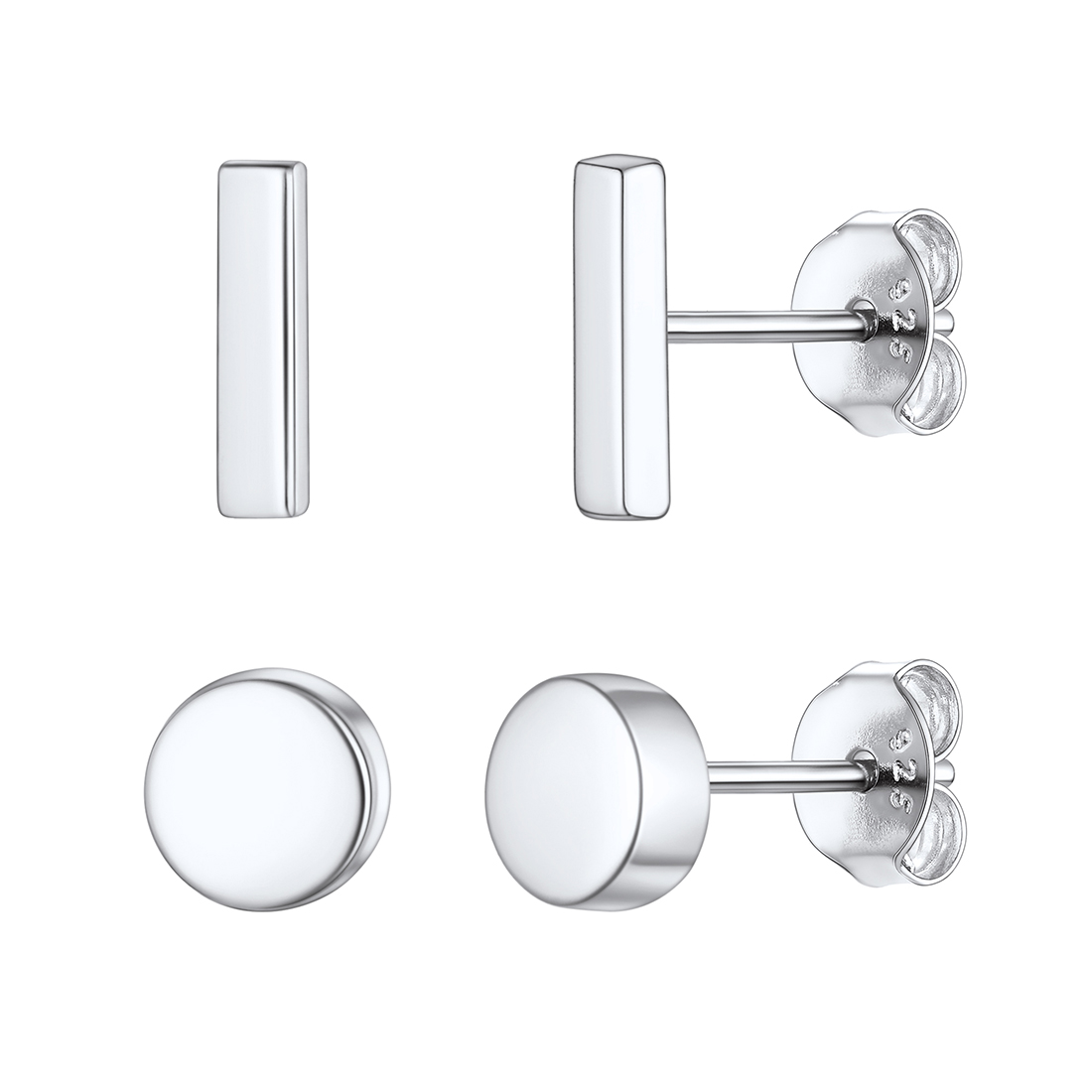 ChicSilver 3 Pairs Sterling Silver Stud Earrings for Women Men, 3/4/5MM Hypoallergenic Simulated Diamond Round Cubic Zirconia Ear Stud Set for Sensitive Ears, Silver