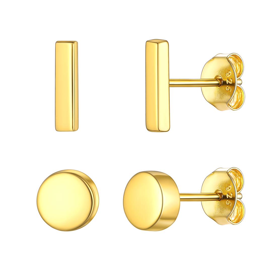 ChicSilver 3 Pairs Sterling Silver Stud Earrings for Women Men, 3/4/5MM Hypoallergenic Simulated Diamond Round Cubic Zirconia Ear Stud Set for Sensitive Ears, Silver