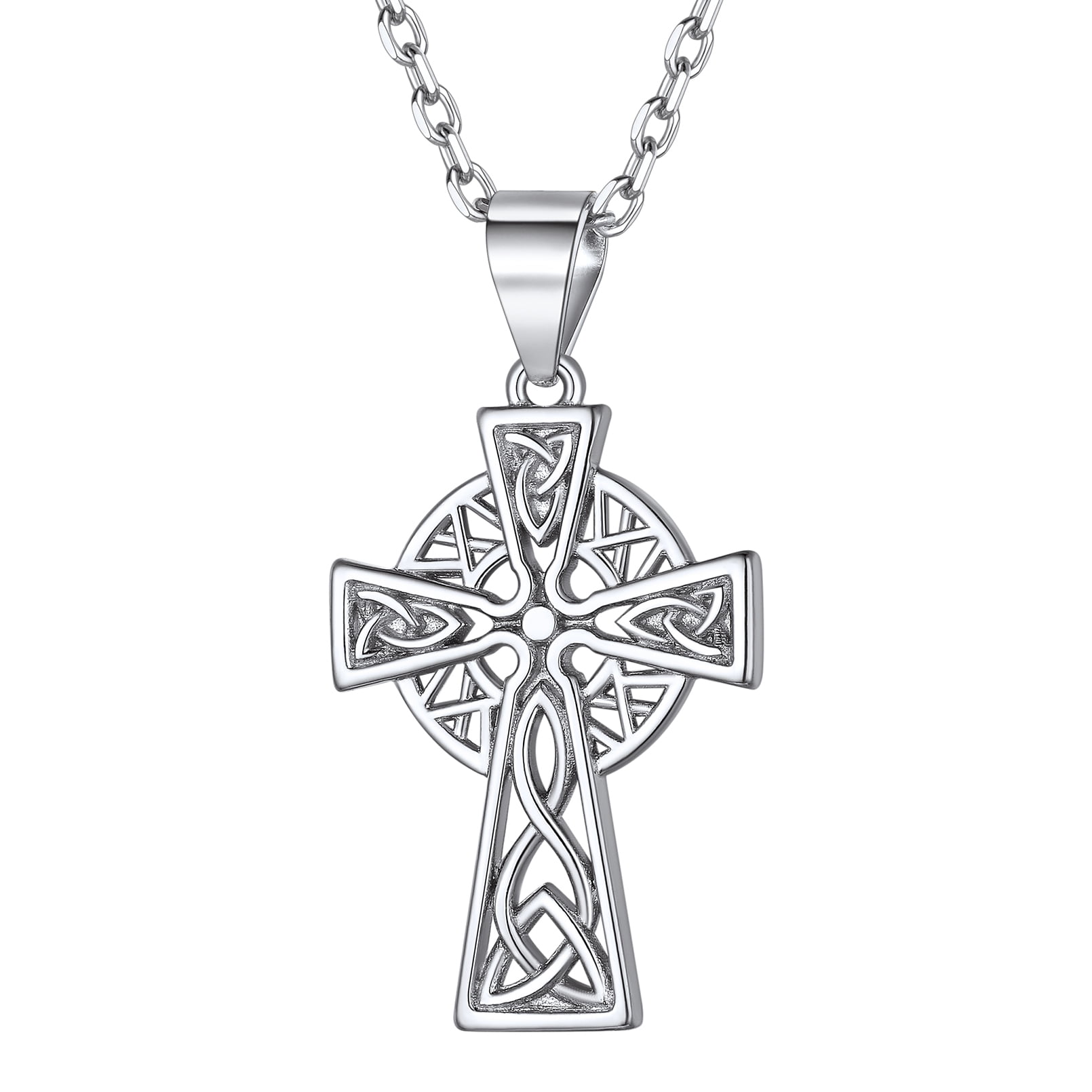 ChicSilver 925 Sterling Silver Celtic Cross Necklace for Women Men Irish Knot Pendant Necklace, 18 Inch Rolo Chain