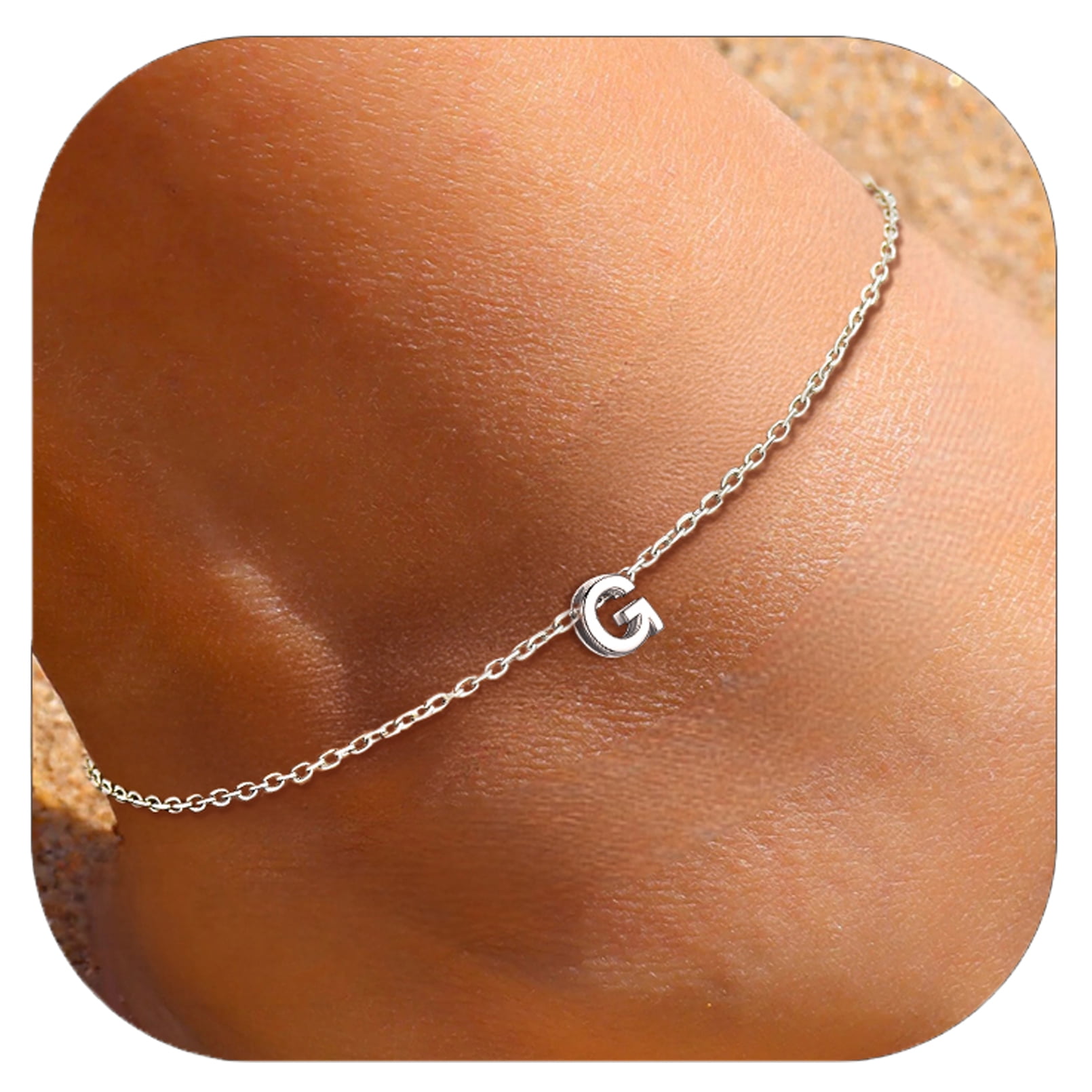 ChicSilver Initial Ankle Bracelets for Women 925 Sterling Silver Letter Anklets Beach Foot Chain Personalized Alphabet Summer Jewelry (A)