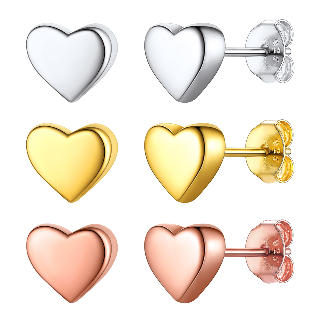 ChicSilver 3 Pairs Sterling Silver Stud Earrings for Women Men, 3/4/5MM Hypoallergenic Simulated Diamond Round Cubic Zirconia Ear Stud Set for Sensitive Ears, Silver