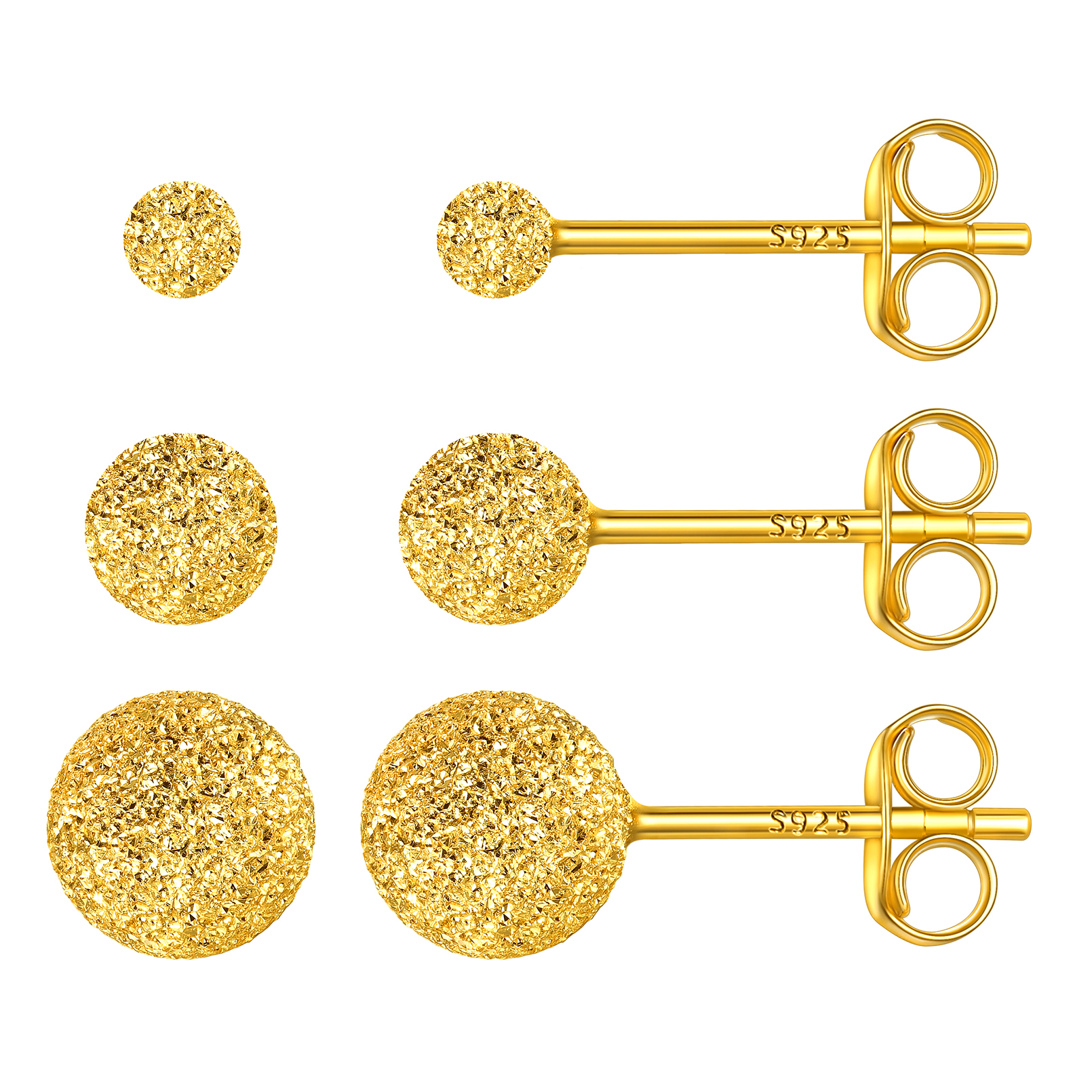 ChicSilver 3 Pairs Sterling Silver Stud Earrings for Women Men, 3/4/5MM Hypoallergenic Simulated Diamond Round Cubic Zirconia Ear Stud Set for Sensitive Ears, Silver