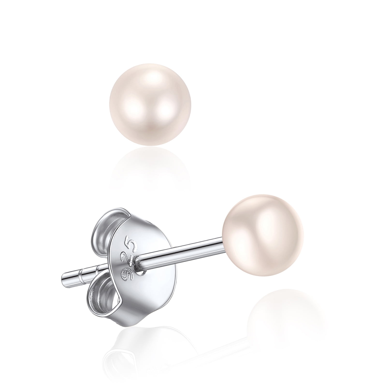 ChicSilver Pearl Earrings for Women 4mm Freshwater Cultured White Button Pearl Stud Earrings 925 Sterling Silver