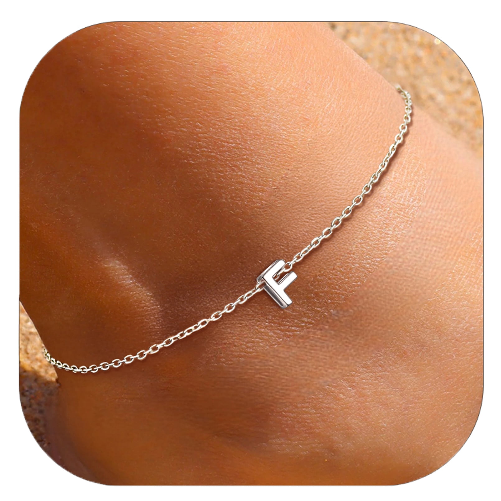 ChicSilver Initial Ankle Bracelets for Women 925 Sterling Silver Letter Anklets Beach Foot Chain Personalized Alphabet Summer Jewelry (A)