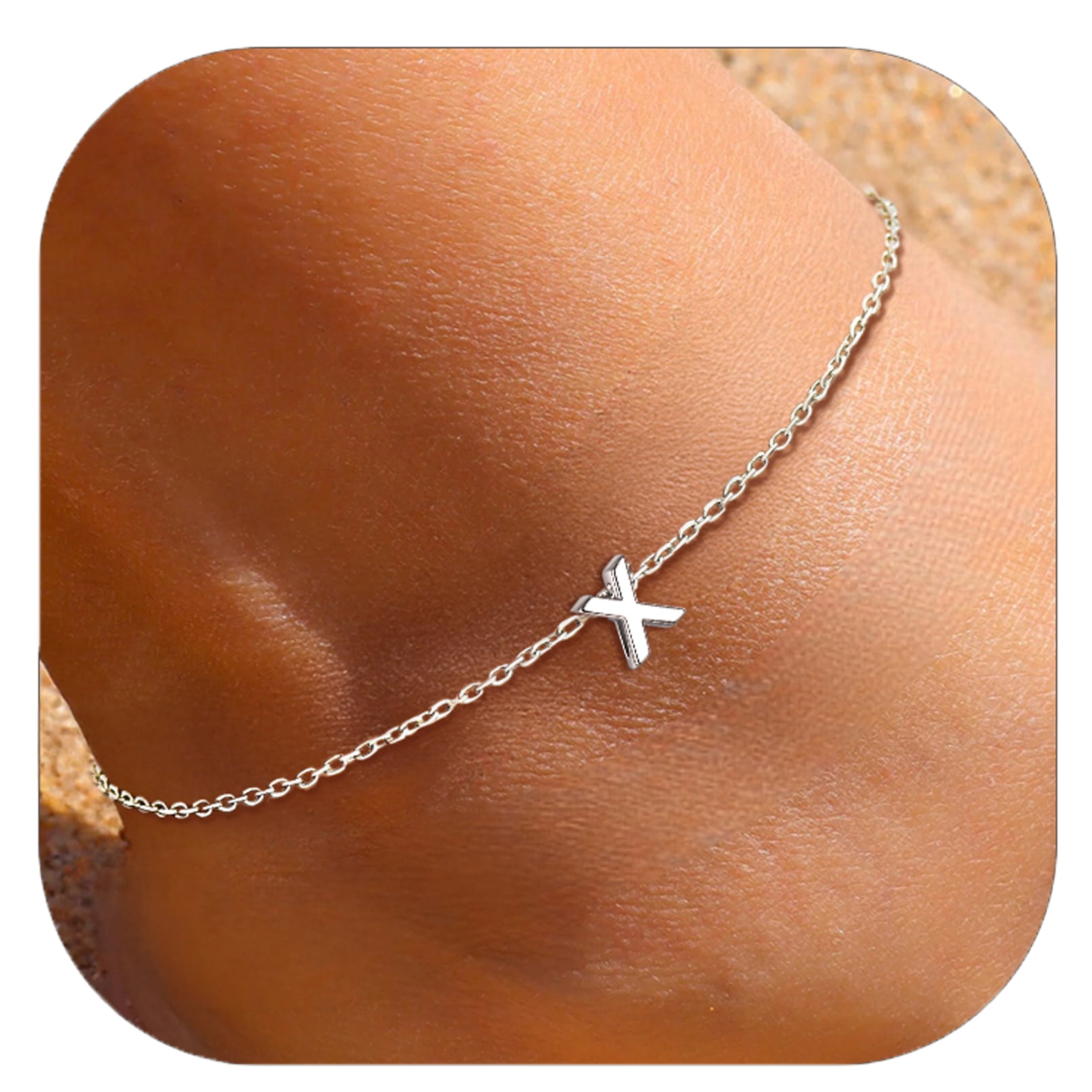 ChicSilver Initial Ankle Bracelets for Women 925 Sterling Silver Letter Anklets Beach Foot Chain Personalized Alphabet Summer Jewelry (A)