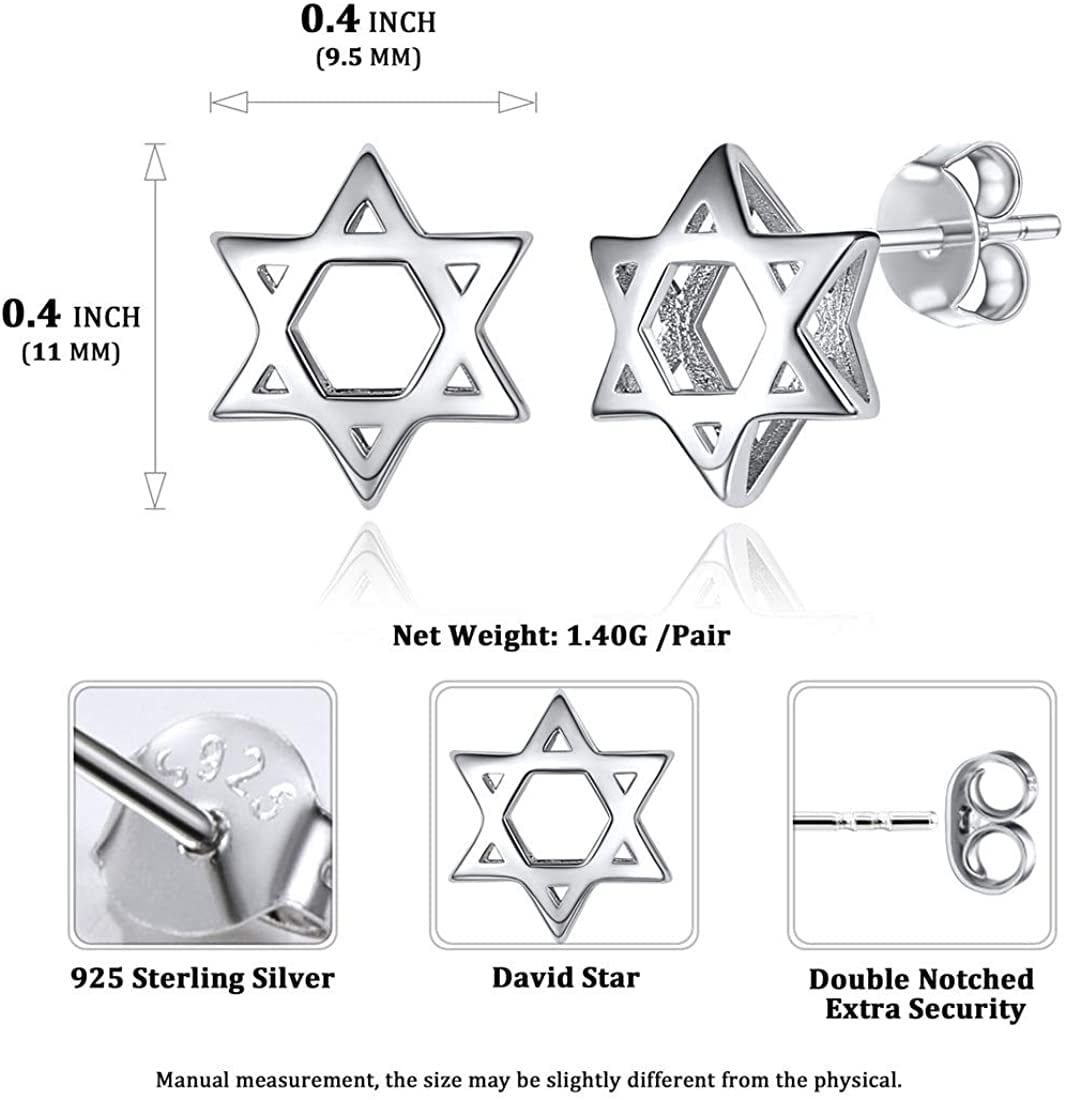 ChicSilver 925 Sterling Silver Jewish Star of David Stud Earrings Fashion Jewelry for Women Men, Silver