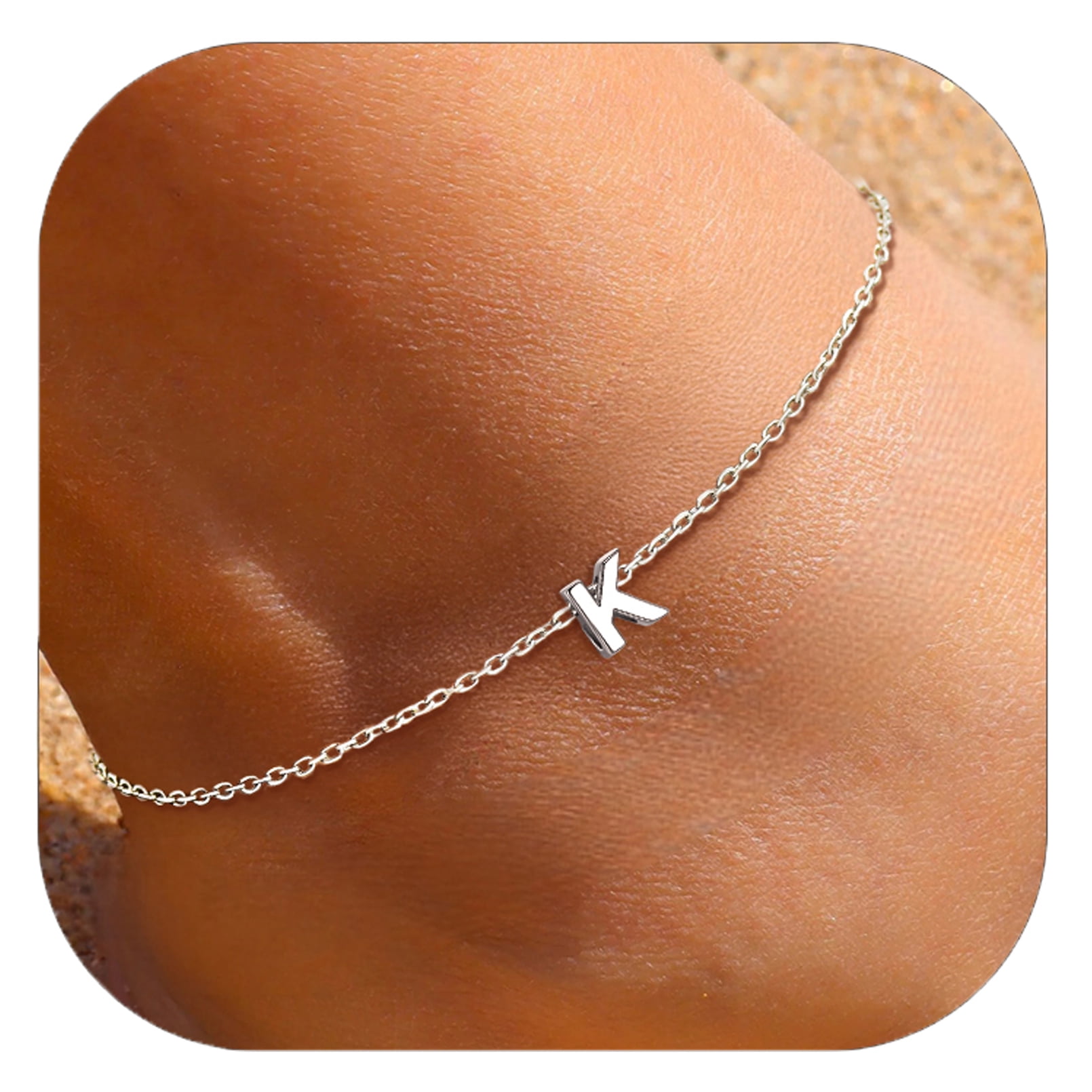 ChicSilver Initial Ankle Bracelets for Women 925 Sterling Silver Letter Anklets Beach Foot Chain Personalized Alphabet Summer Jewelry (A)