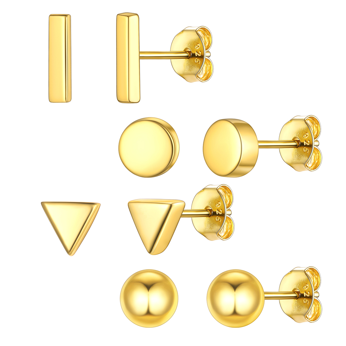 ChicSilver 3 Pairs Sterling Silver Stud Earrings for Women Men, 3/4/5MM Hypoallergenic Simulated Diamond Round Cubic Zirconia Ear Stud Set for Sensitive Ears, Silver