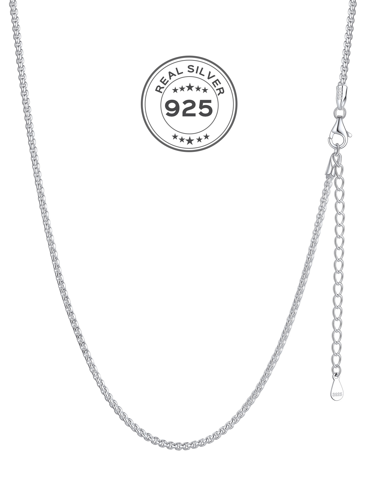 ChicSilver Solid Sterling Silver Polished Box Chain Necklace Chain For Pendants 1-2mm Thin Made in Italy 16-24 inch