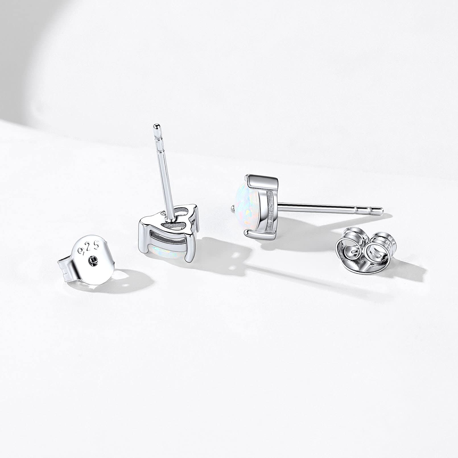 ChicSilver 5mm Heart Earrings Small Created White Opal Jewelry for Women Girls, Sterling Silver Birthstone Stud Earrings Hypoallergenic Birthday Gift