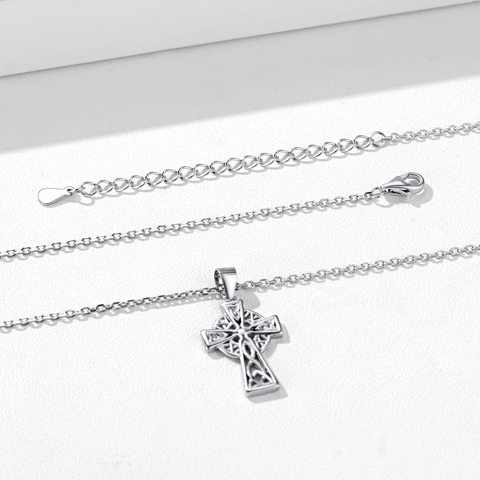 ChicSilver 925 Sterling Silver Celtic Cross Necklace for Women Men Irish Knot Pendant Necklace, 18 Inch Rolo Chain