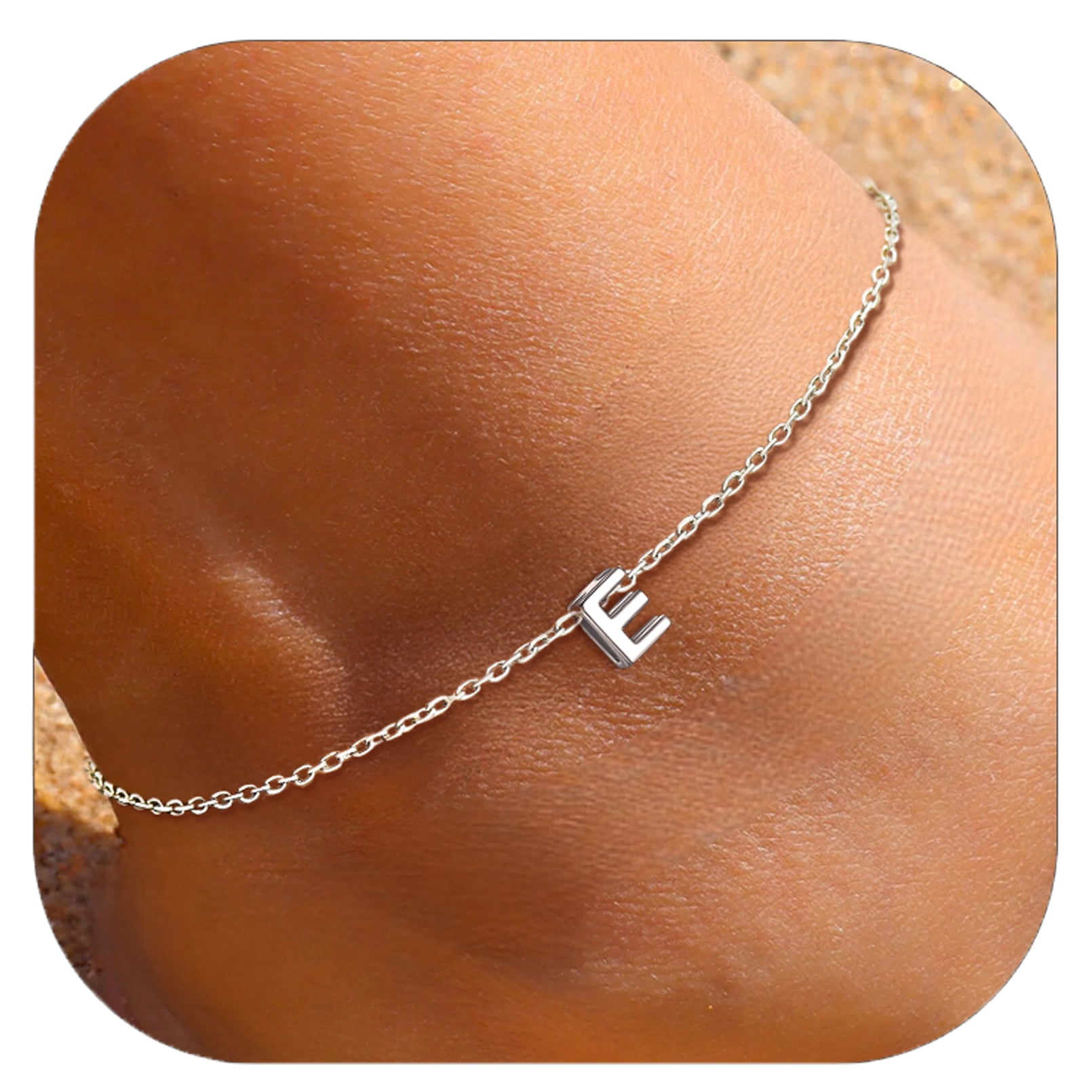 ChicSilver Initial Ankle Bracelets for Women 925 Sterling Silver Letter Anklets Beach Foot Chain Personalized Alphabet Summer Jewelry (A)