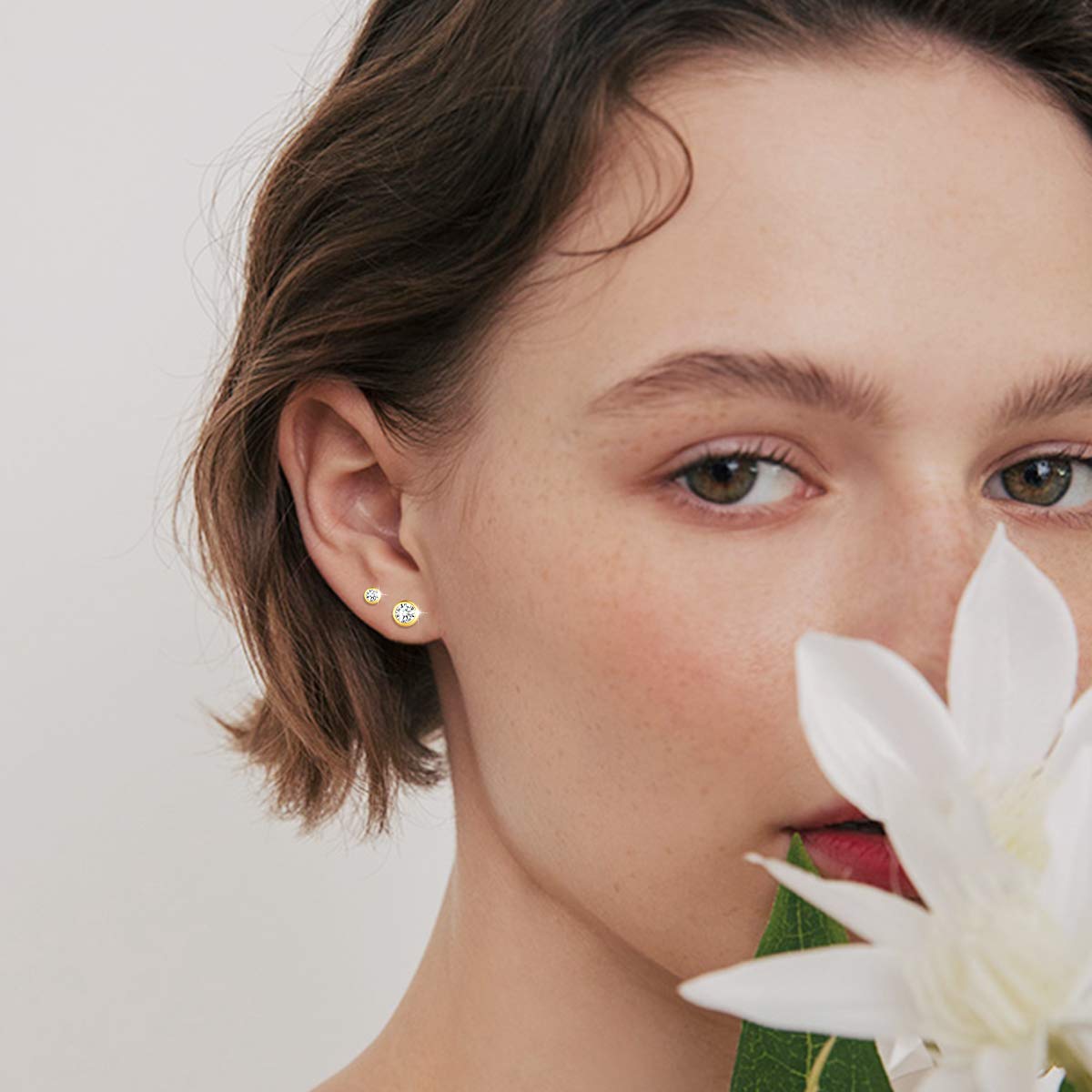 ChicSilver 3 Pairs Sterling Silver Stud Earrings for Women Men, 3/4/5MM Hypoallergenic Simulated Diamond Round Cubic Zirconia Ear Stud Set for Sensitive Ears, Silver