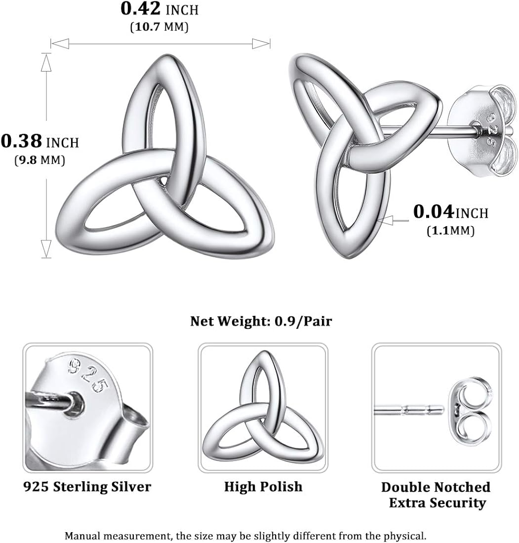 ChicSilver Sterling Silver Celtic Knot Stud Earrings for Women 10 mm Delicate Tiny Triangle Ear Studs Irish Triquetra Celtic Trinity Knot Earrings Irish Small Jewelry