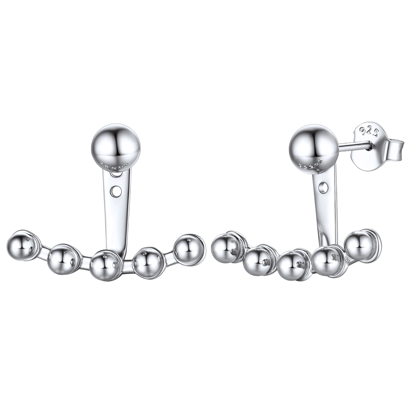 ChicSilver Front Back Stud Earrings Ear Jacket Earrings 925 Sterling Silver Jewelry for Women Girls (Silver)