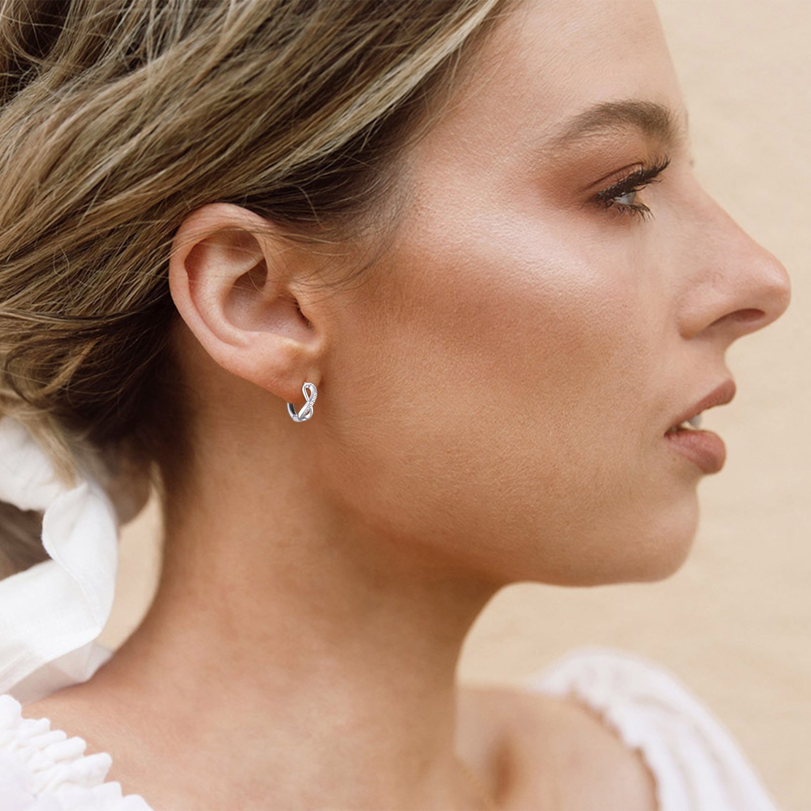 ChicSilver Infinity Small Hoop Earrings 925 Sterling Silver CZ Huggie Earrings for Women Girls Hypoallergenic Jewelry, Silver