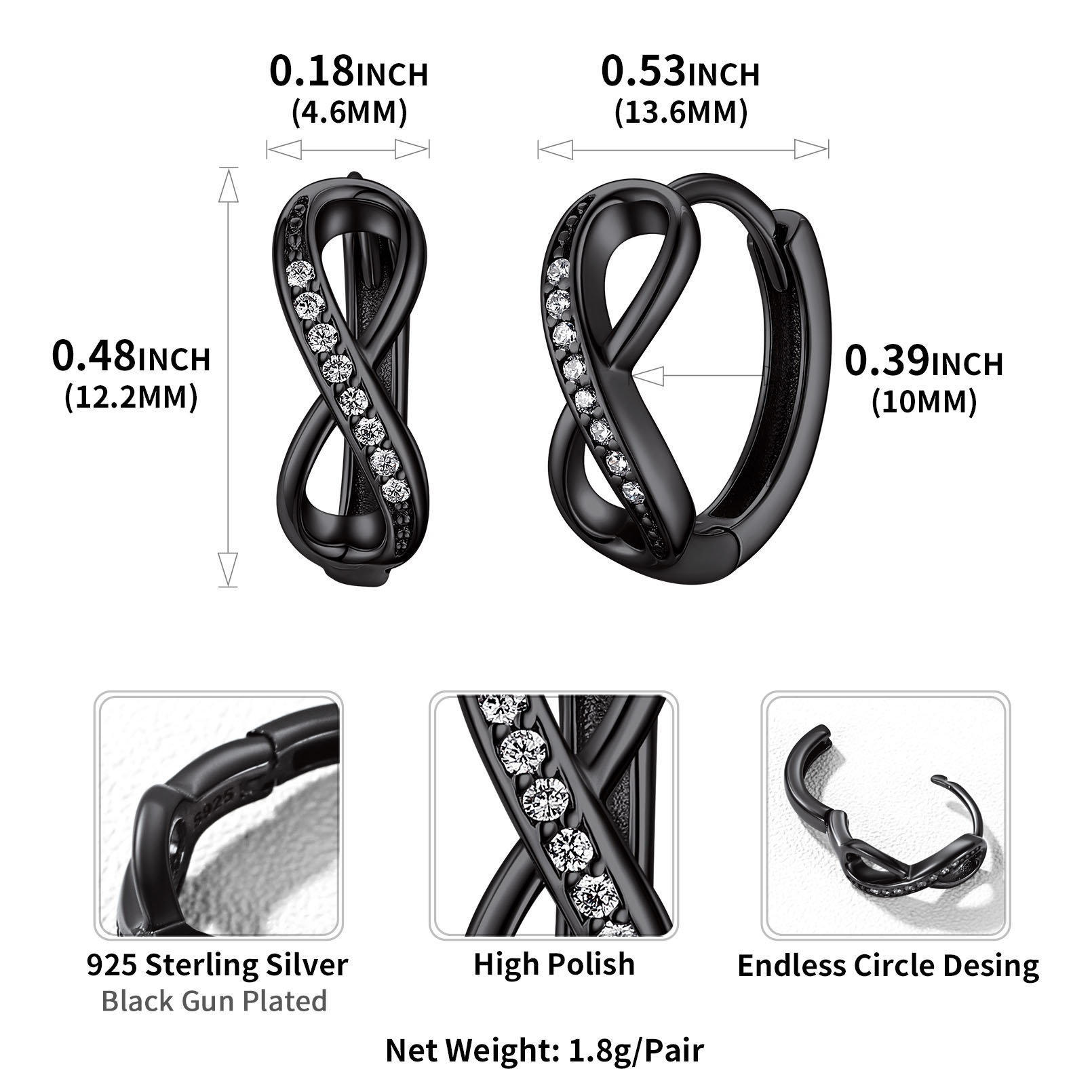 ChicSilver Infinity Small Hoop Earrings 925 Sterling Silver CZ Huggie Earrings for Women Girls Hypoallergenic Jewelry, Silver