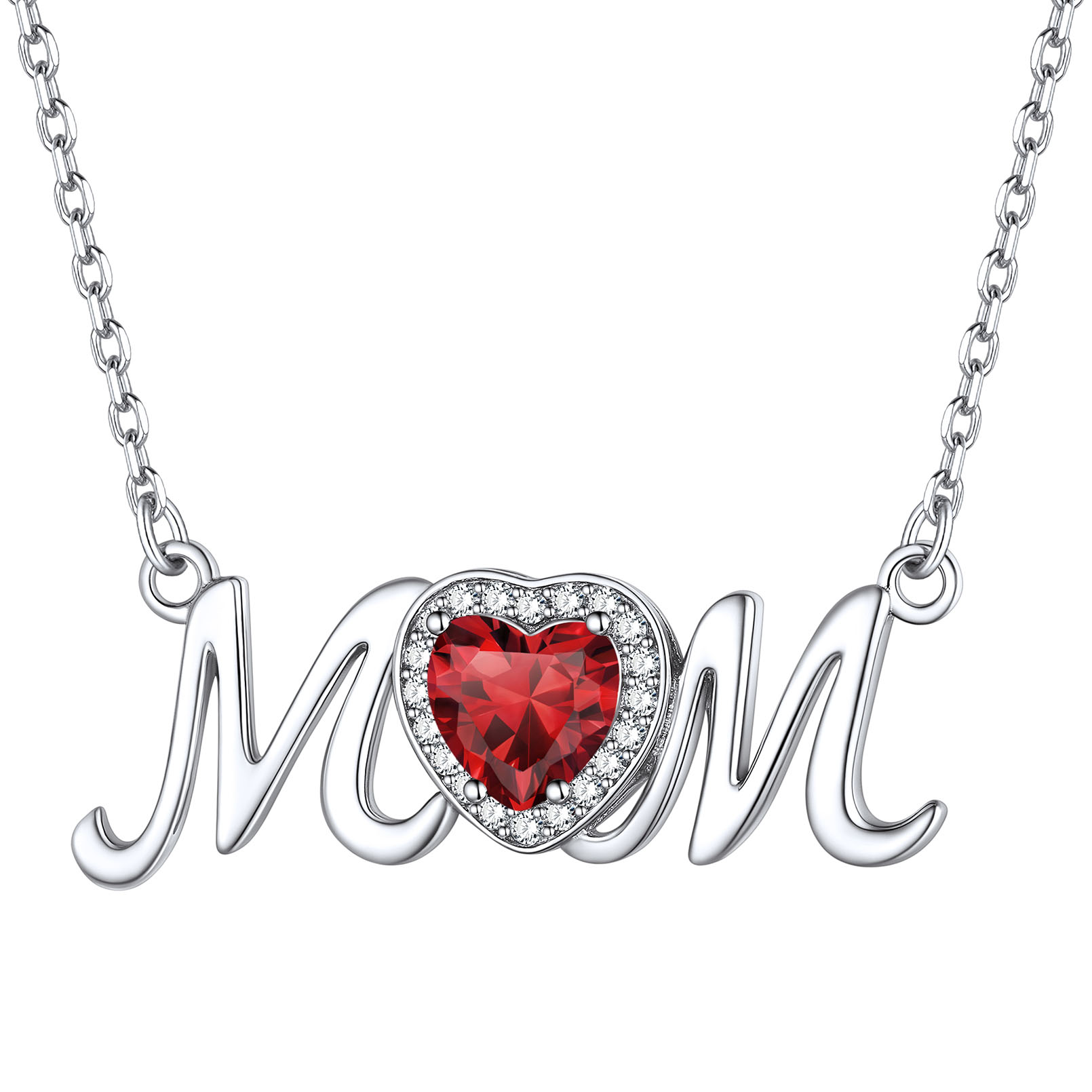 ChicSilver Mom Necklace for Women 925 Sterling Silver Heart Birthstone Jewelry Mothers Day Birthday Christmas Gift from Daughter Son - January
