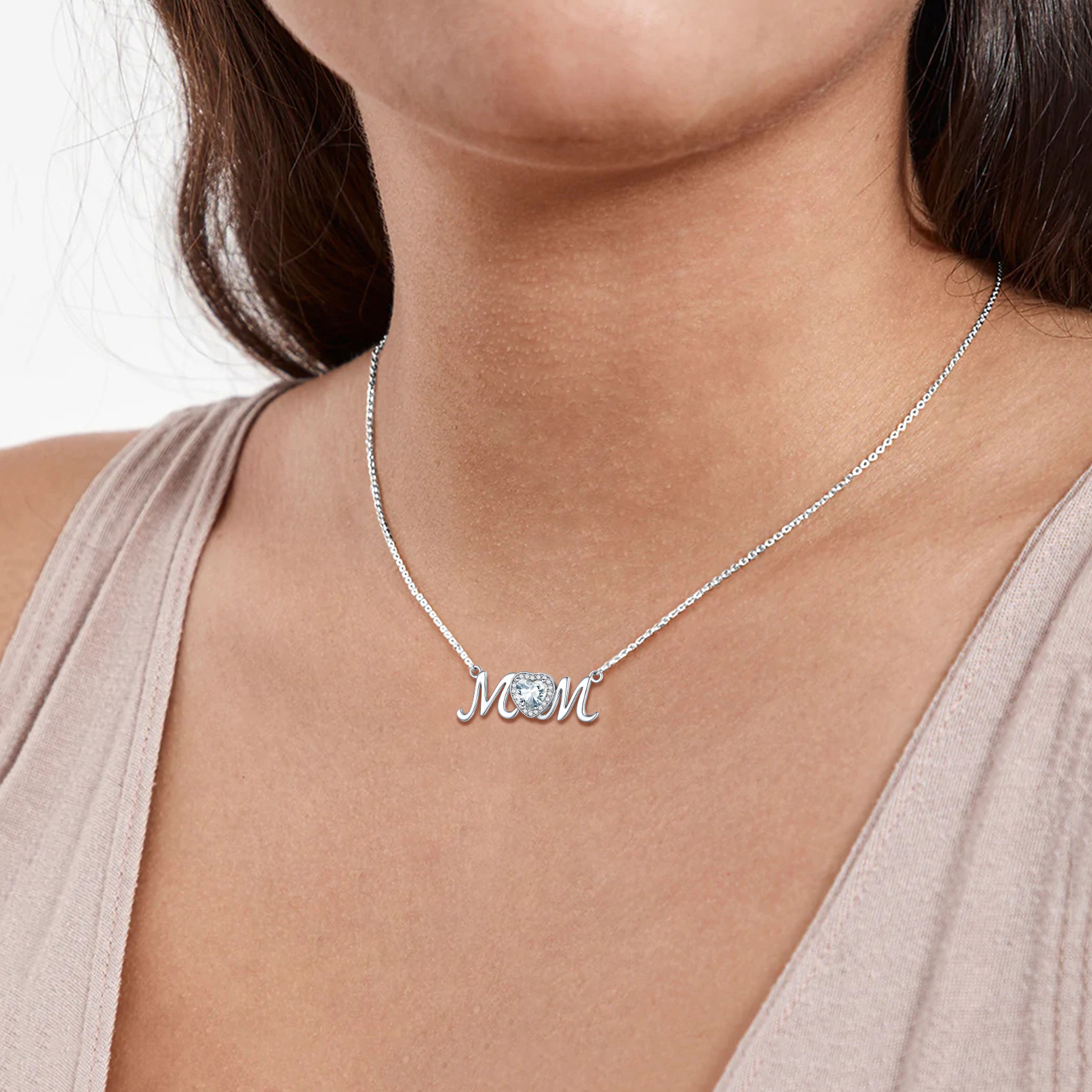 ChicSilver Mom Necklace for Women 925 Sterling Silver Heart Birthstone Jewelry Mothers Day Birthday Christmas Gift from Daughter Son - January