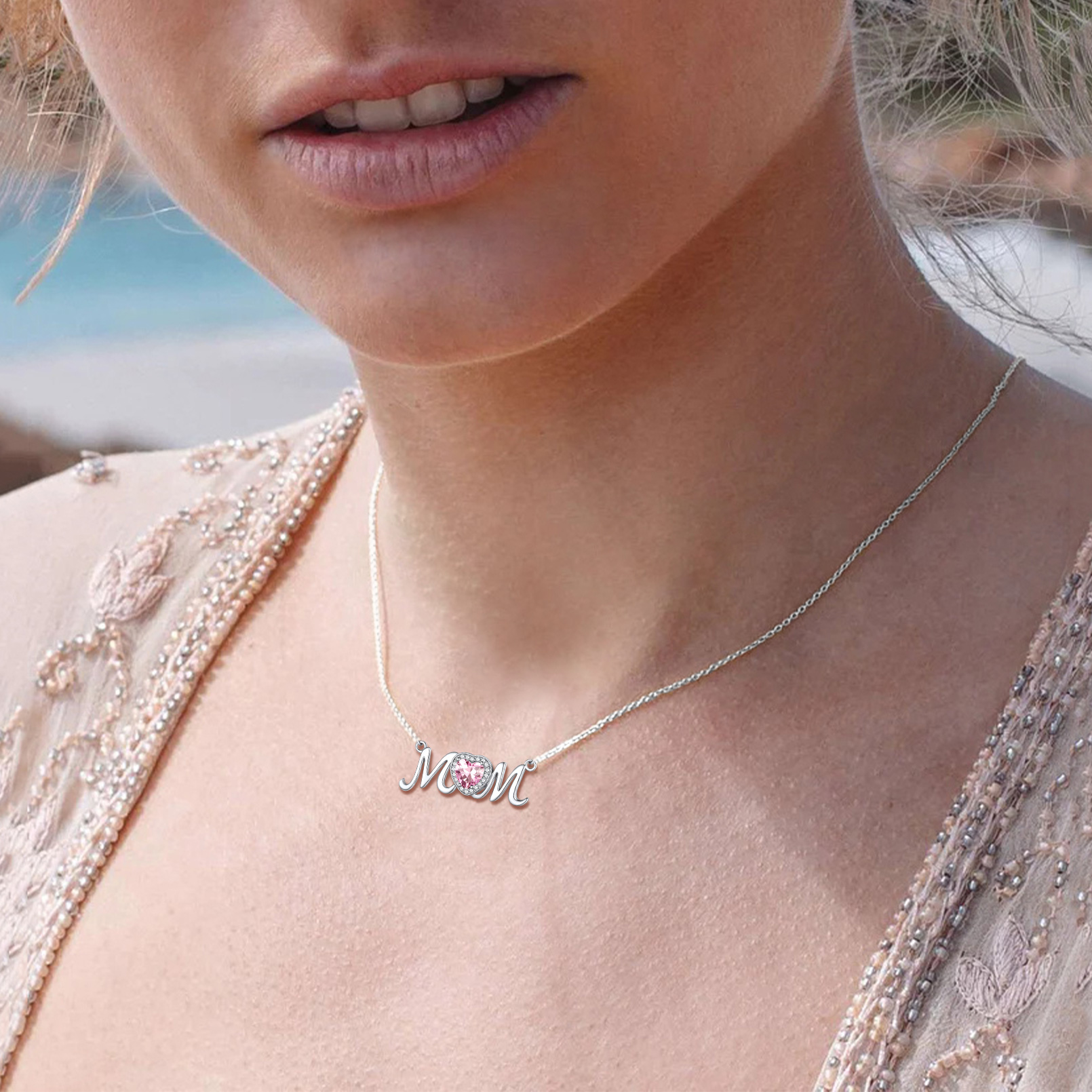 ChicSilver Mom Necklace for Women 925 Sterling Silver Heart Birthstone Jewelry Mothers Day Birthday Christmas Gift from Daughter Son - January