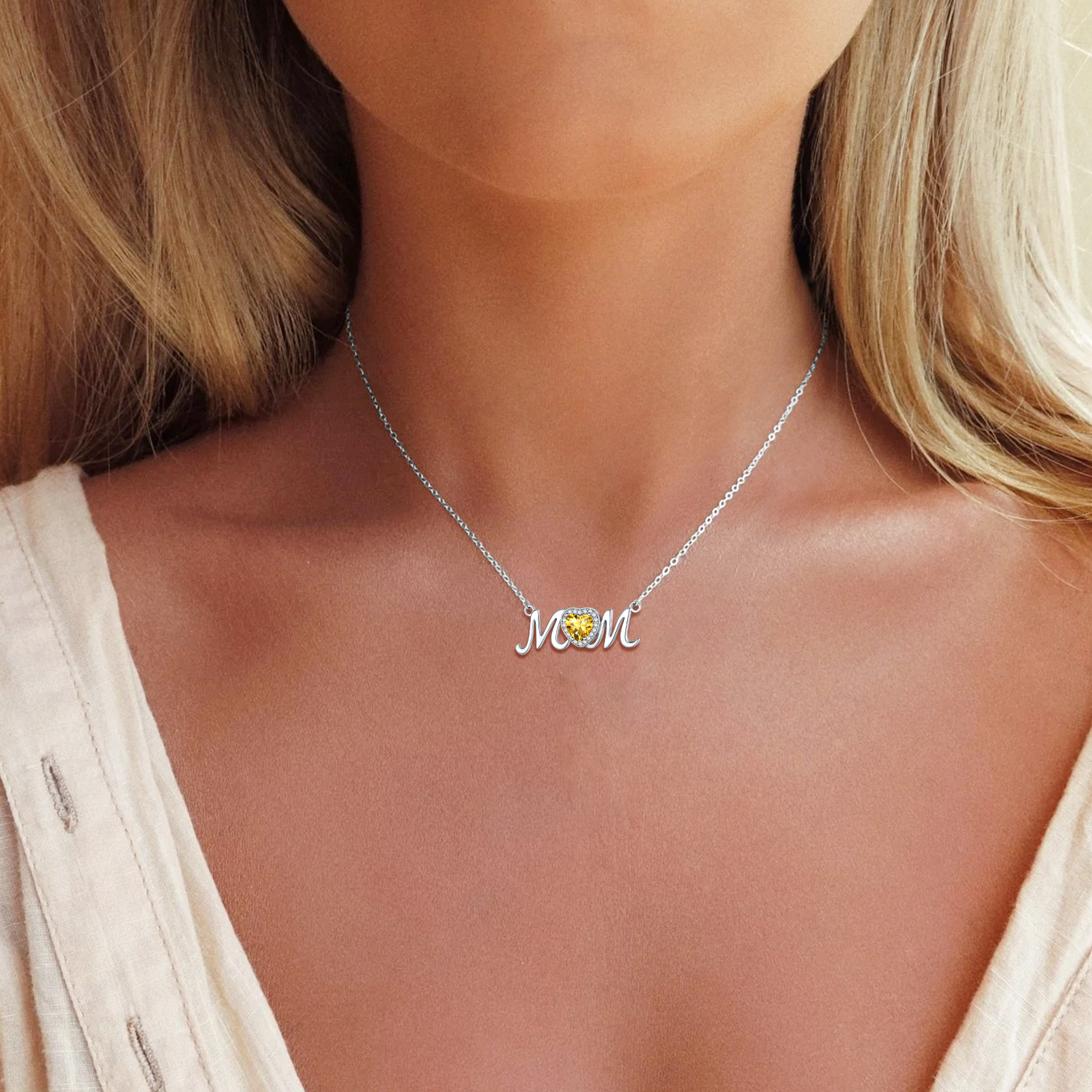 ChicSilver Mom Necklace for Women 925 Sterling Silver Heart Birthstone Jewelry Mothers Day Birthday Christmas Gift from Daughter Son - January