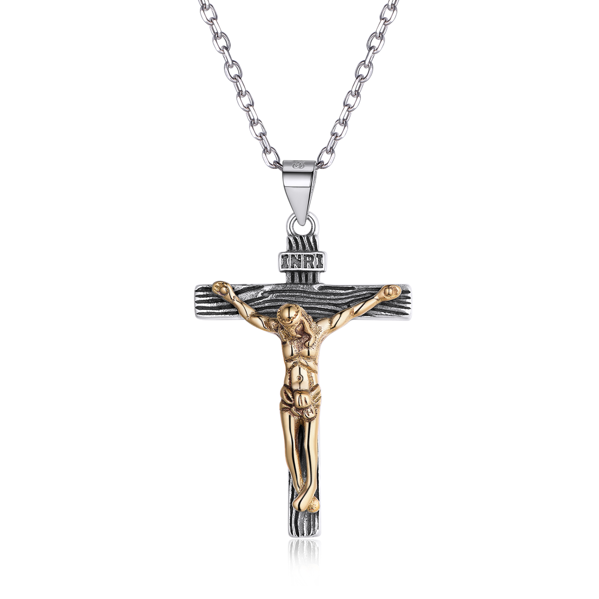 ChicSilver Sterling Silver Crucifix Pendant Unisex Jesus Christ Religious Catholic INRI Cross Necklace - Silver