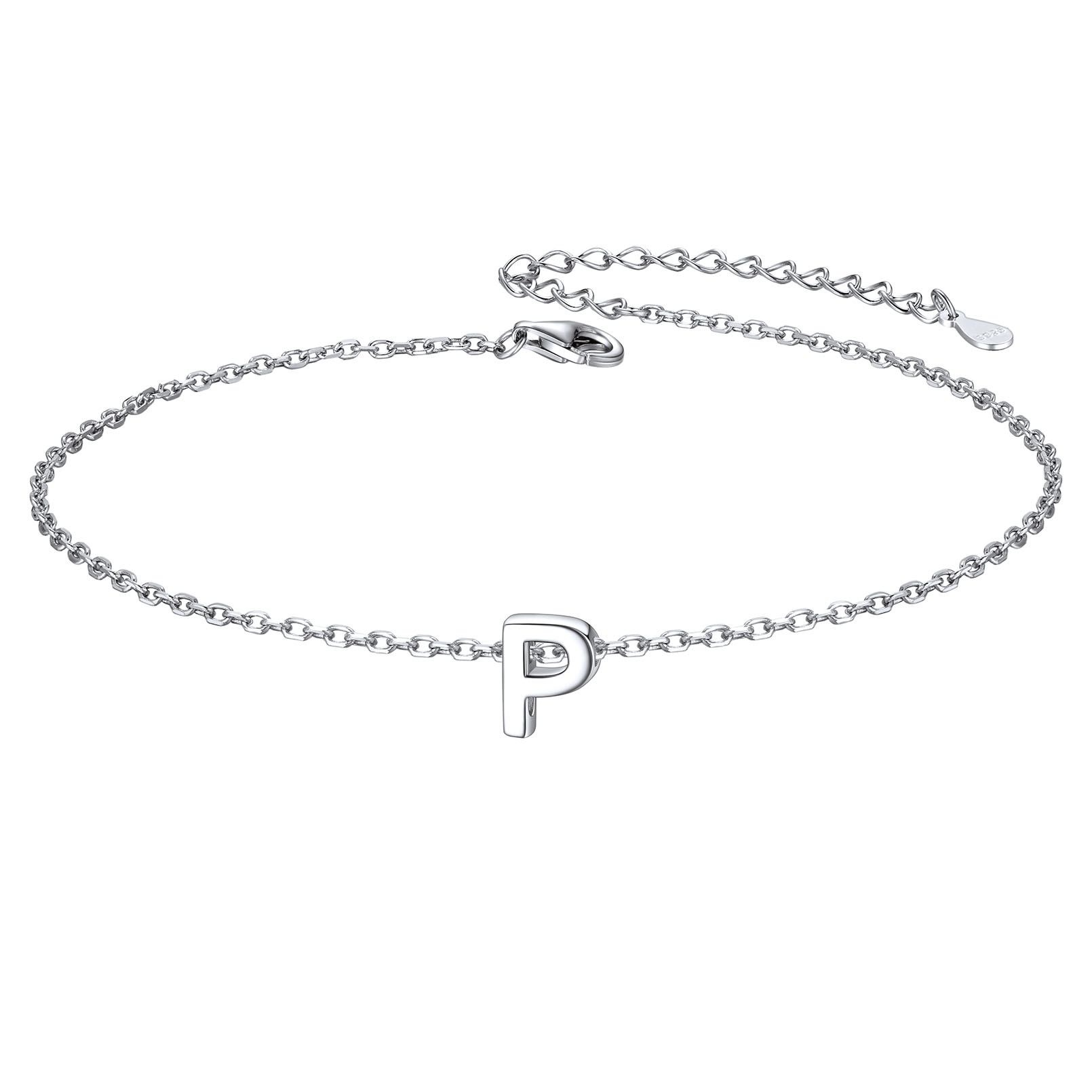 ChicSilver Initial Ankle Bracelets for Women 925 Sterling Silver Letter Anklets Beach Foot Chain Personalized Alphabet Summer Jewelry (A)