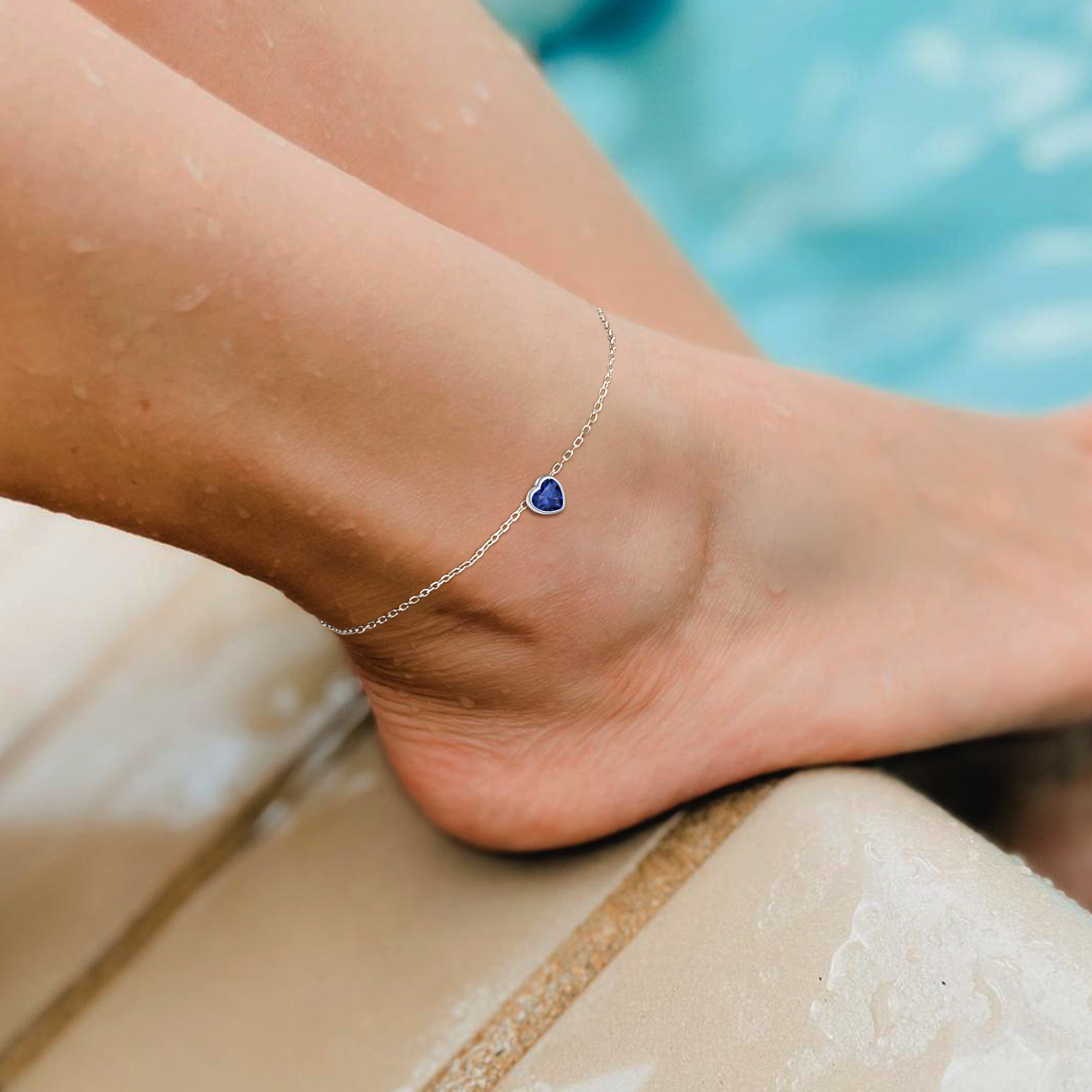 ChicSilver Sterling Silver Anklet Bracelet with Heart March Birthstone Summer Foot Chain Beach Vacation Ankle Jewelry for Women Girls