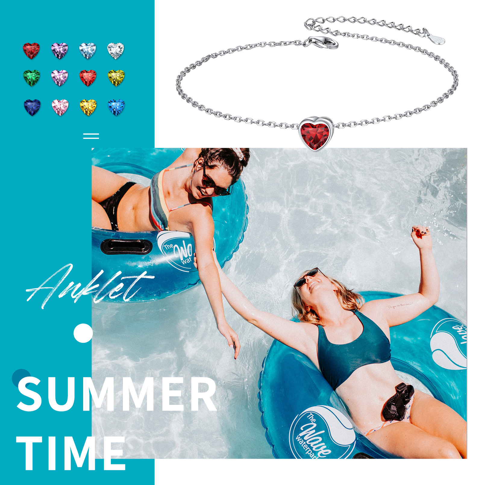 ChicSilver Sterling Silver Anklet Bracelet with Heart March Birthstone Summer Foot Chain Beach Vacation Ankle Jewelry for Women Girls