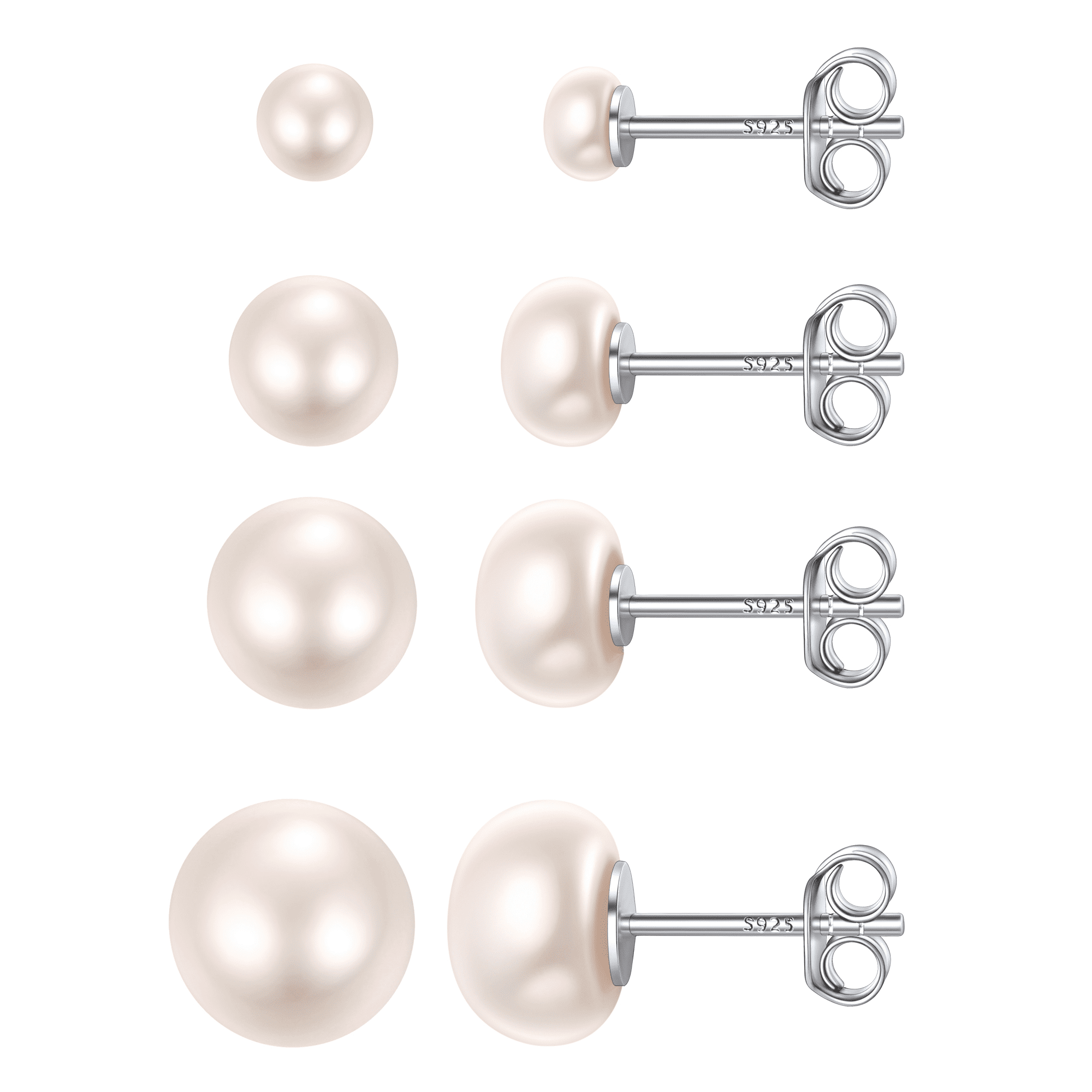 ChicSilver Pearl Earrings for Women 4mm Freshwater Cultured White Button Pearl Stud Earrings 925 Sterling Silver