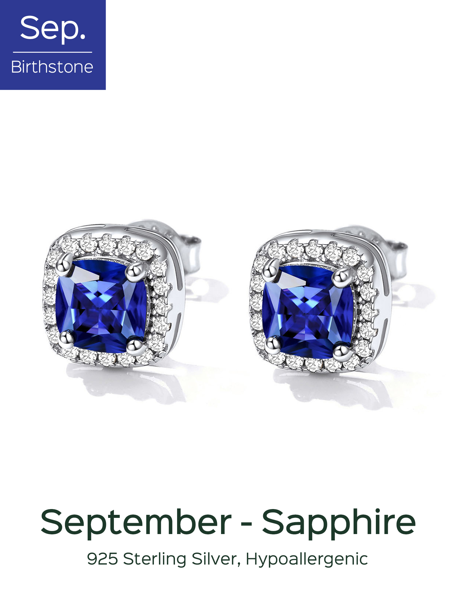 ChicSilver 925 Sterling Silver Birthstone Earrings for Women Teen Girls Created Gemstone Crystal Square Stud Earrings Halo Earrings Birthday Jewelry