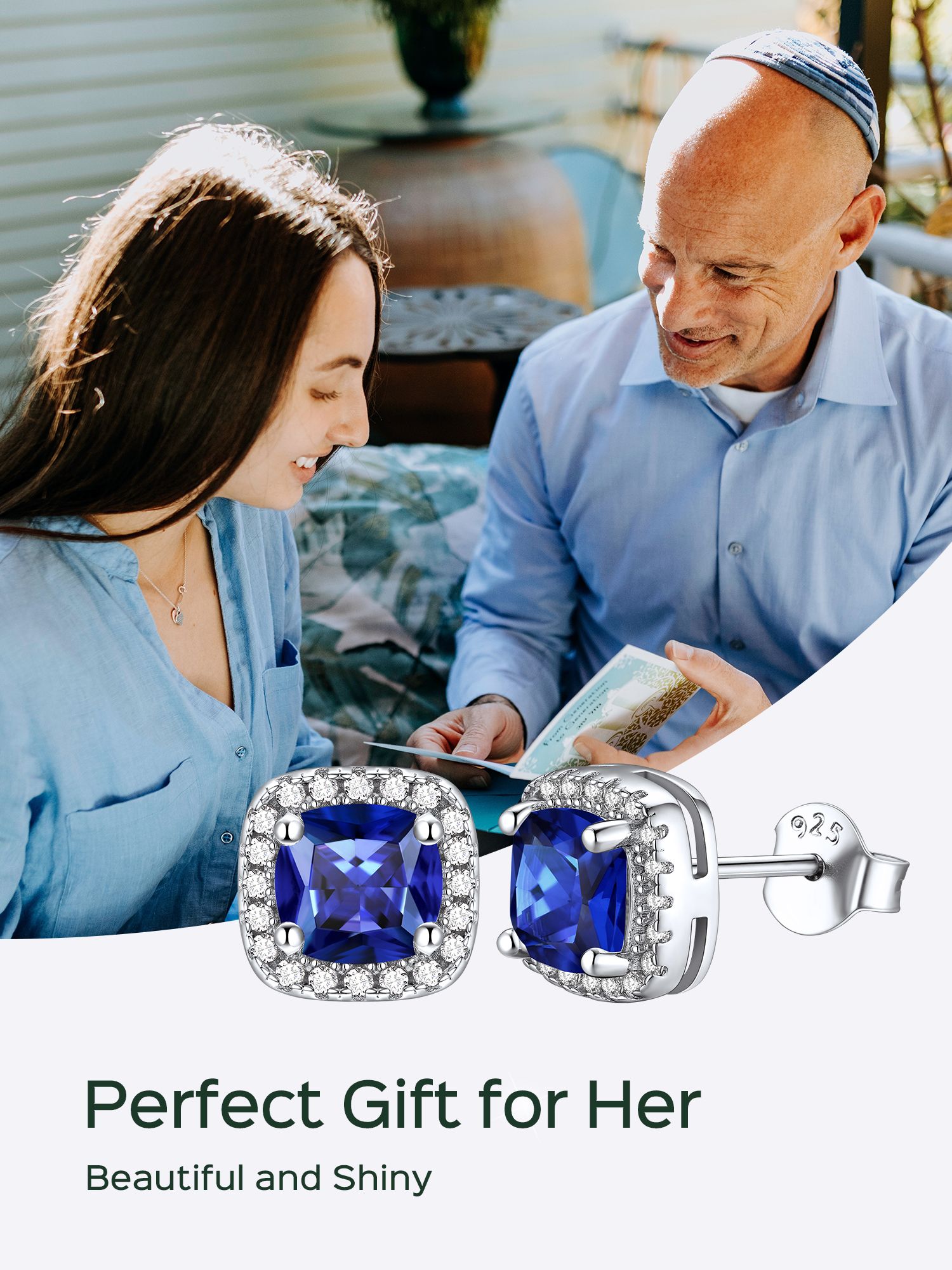 ChicSilver 925 Sterling Silver Birthstone Earrings for Women Teen Girls Created Gemstone Crystal Square Stud Earrings Halo Earrings Birthday Jewelry