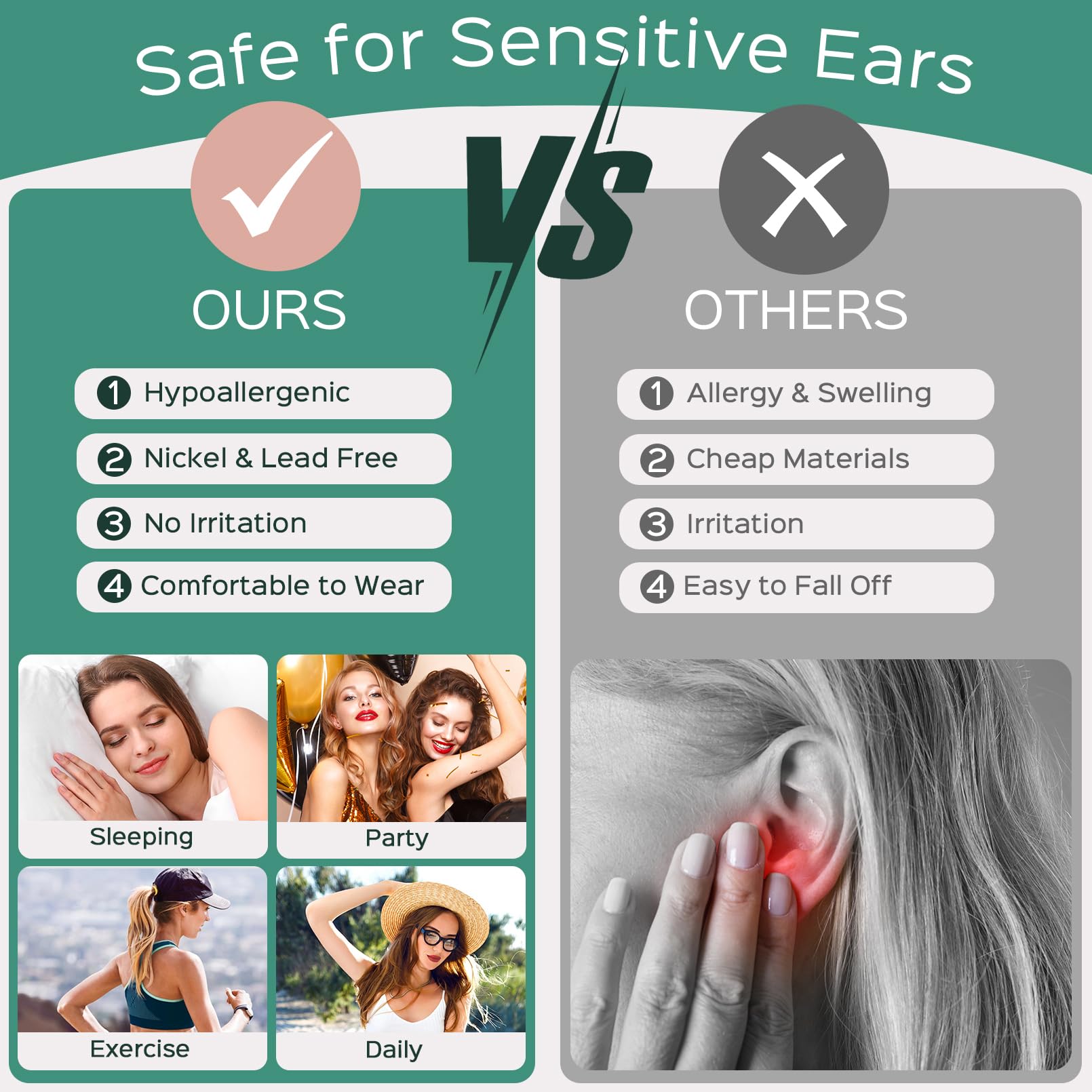 ChicSilver Heart Stud Earrings for Little Girls Hypoallergenic 925 Sterling Silver Women Jewelry Gift